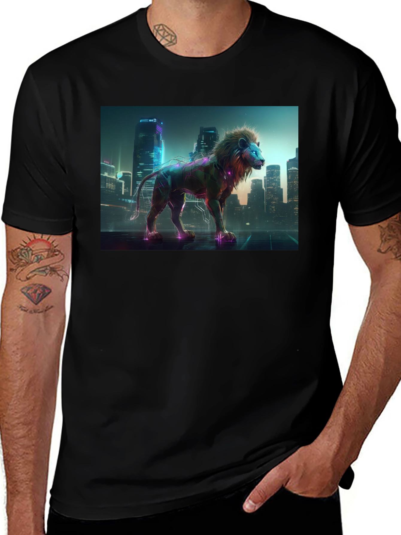 Variant 19 of Cyberpunk Lion T-Shirt - Futuristic Animal Design