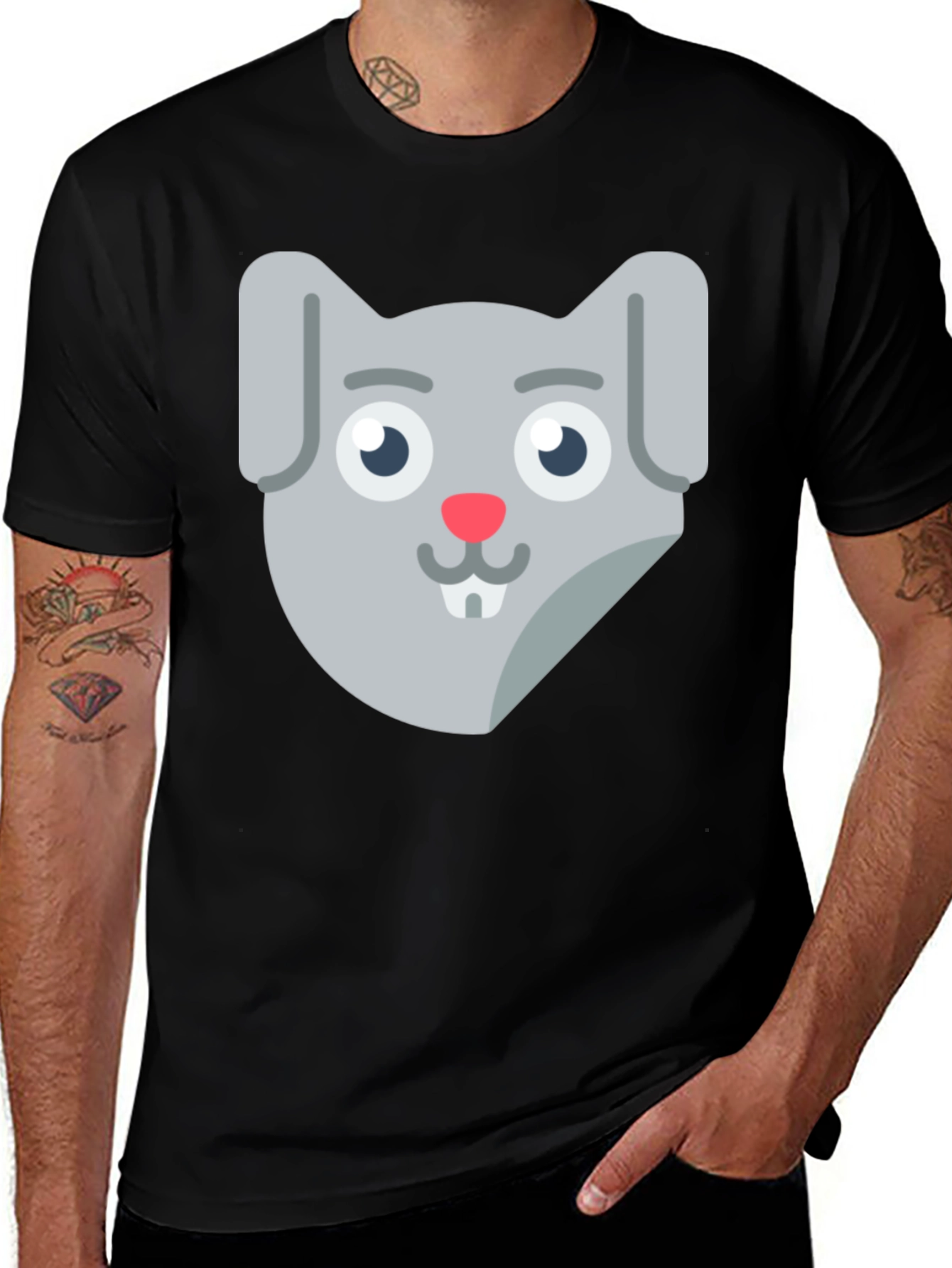 Variant 28 of Cute Cartoon Rabbit Face Black T-Shirt