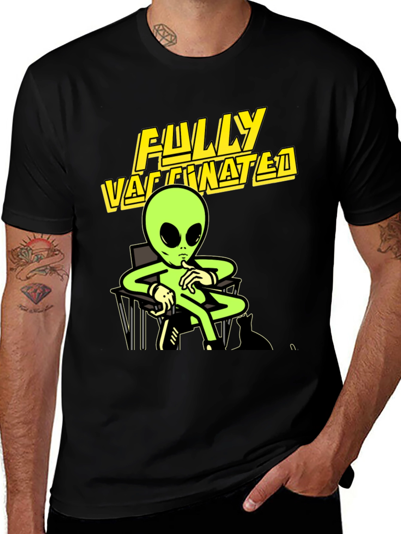 Variant 3 of Fully Vaccinated Alien T-Shirt - Black