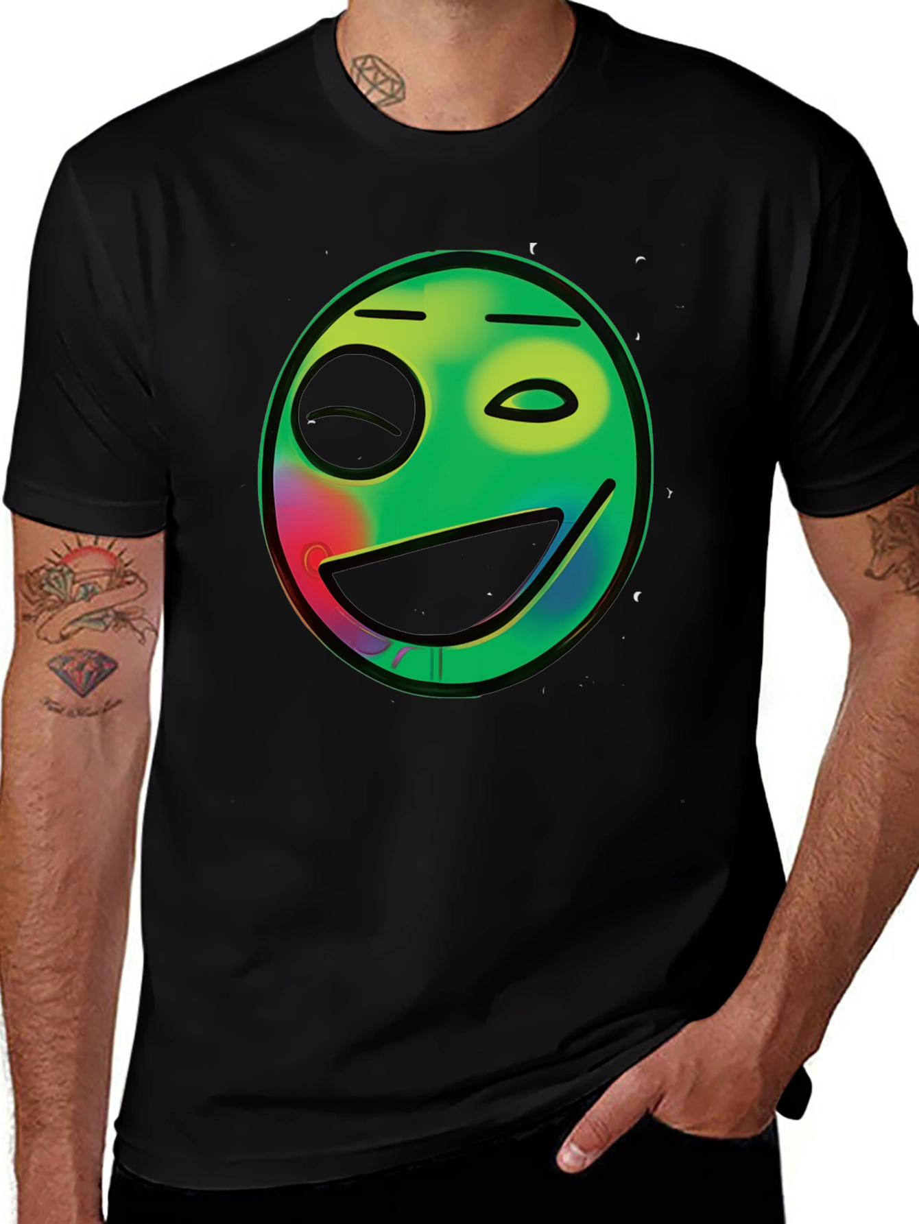 Variant 8 of Winking Smiley Face Black Graphic Tee