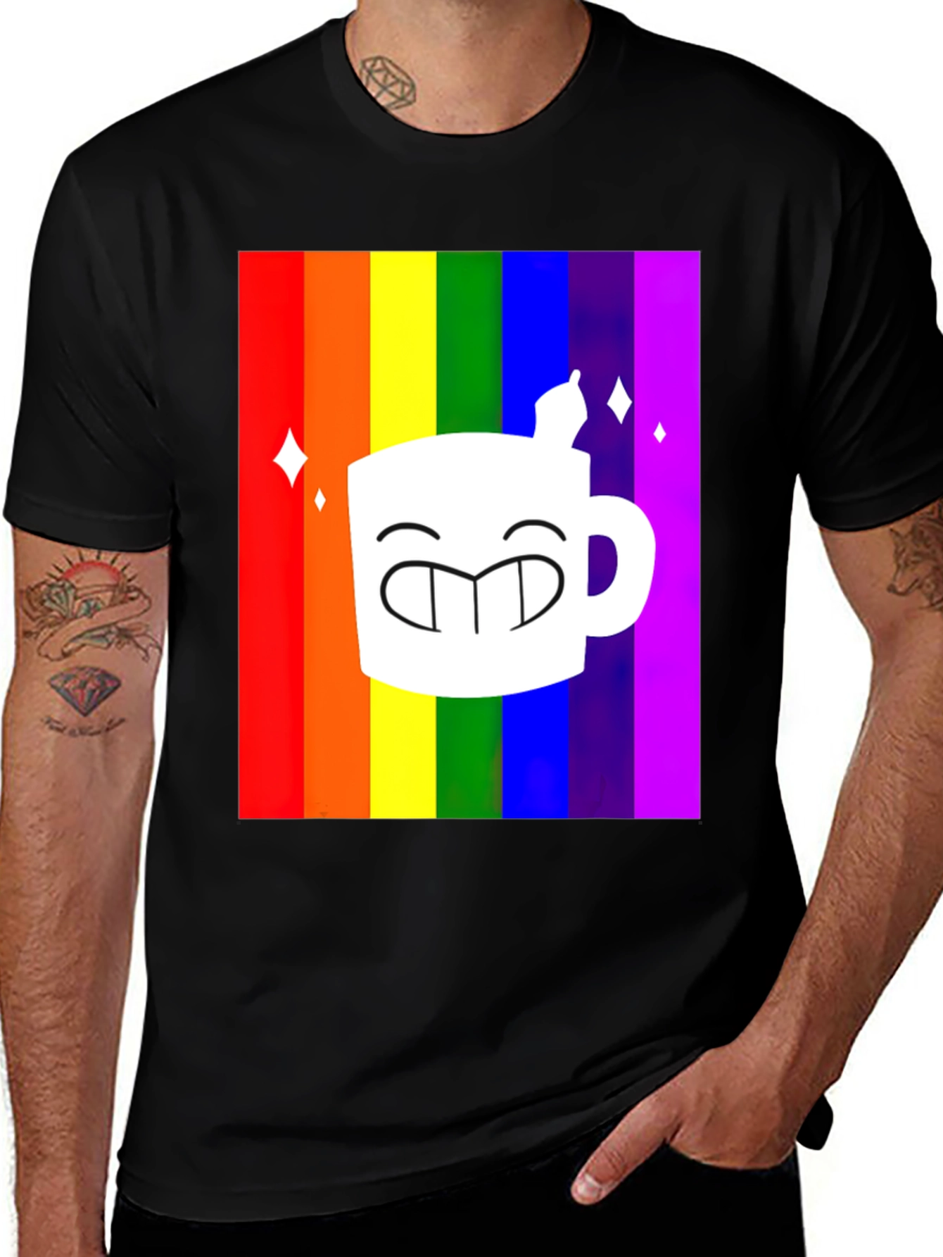 Rainbow Coffee Mug Graphic Tee - Black T-Shirt