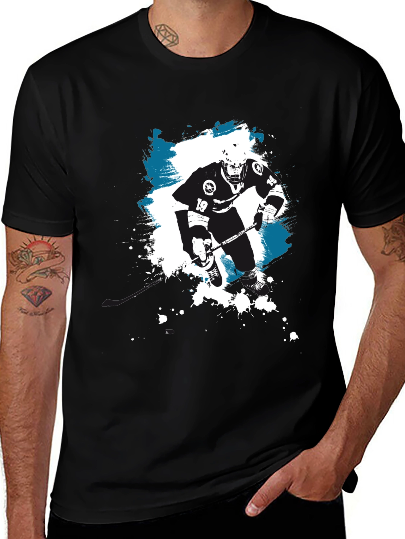 Variant 28 of Hockey Player Graphic T-Shirt - Black