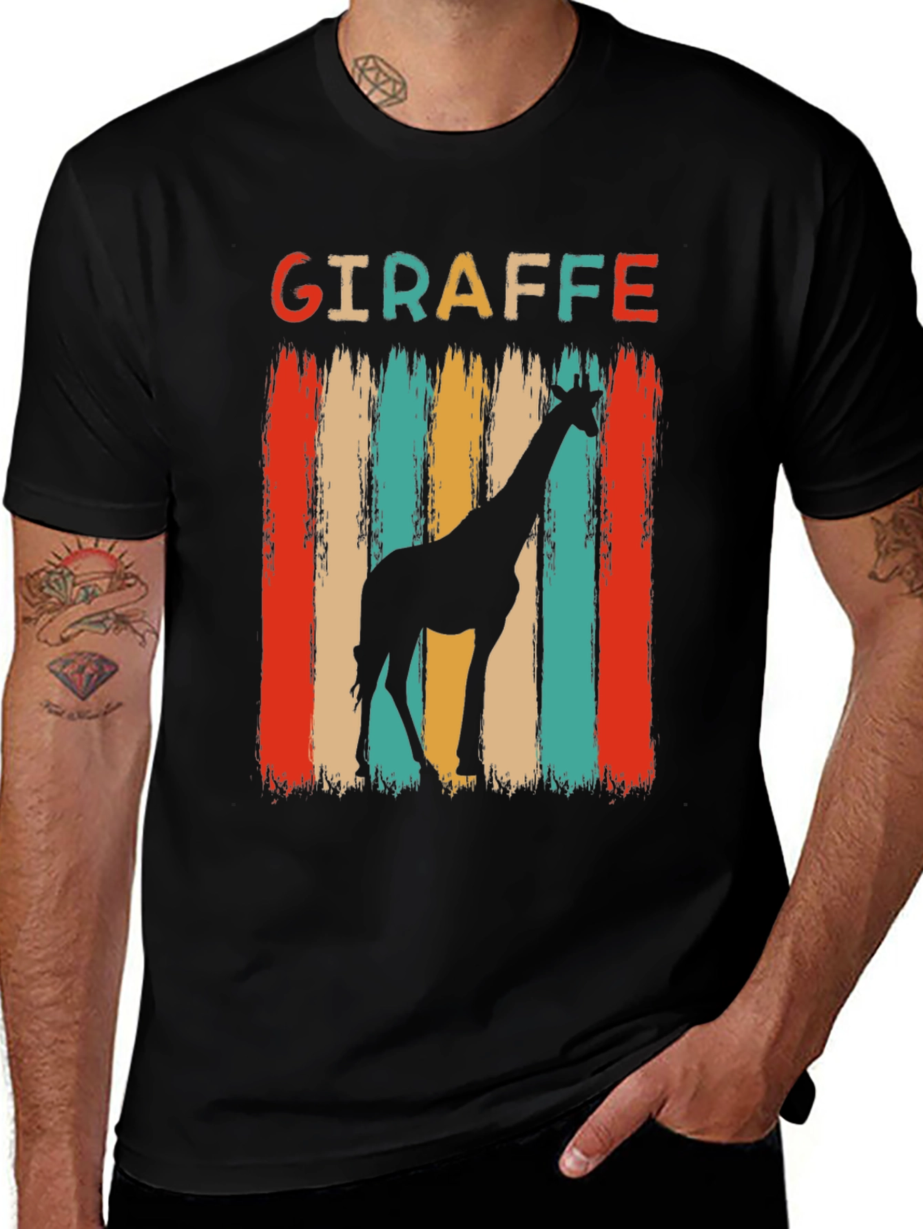 Variant 11 of Retro Giraffe Graphic Tee - Men's Black T-Shirt