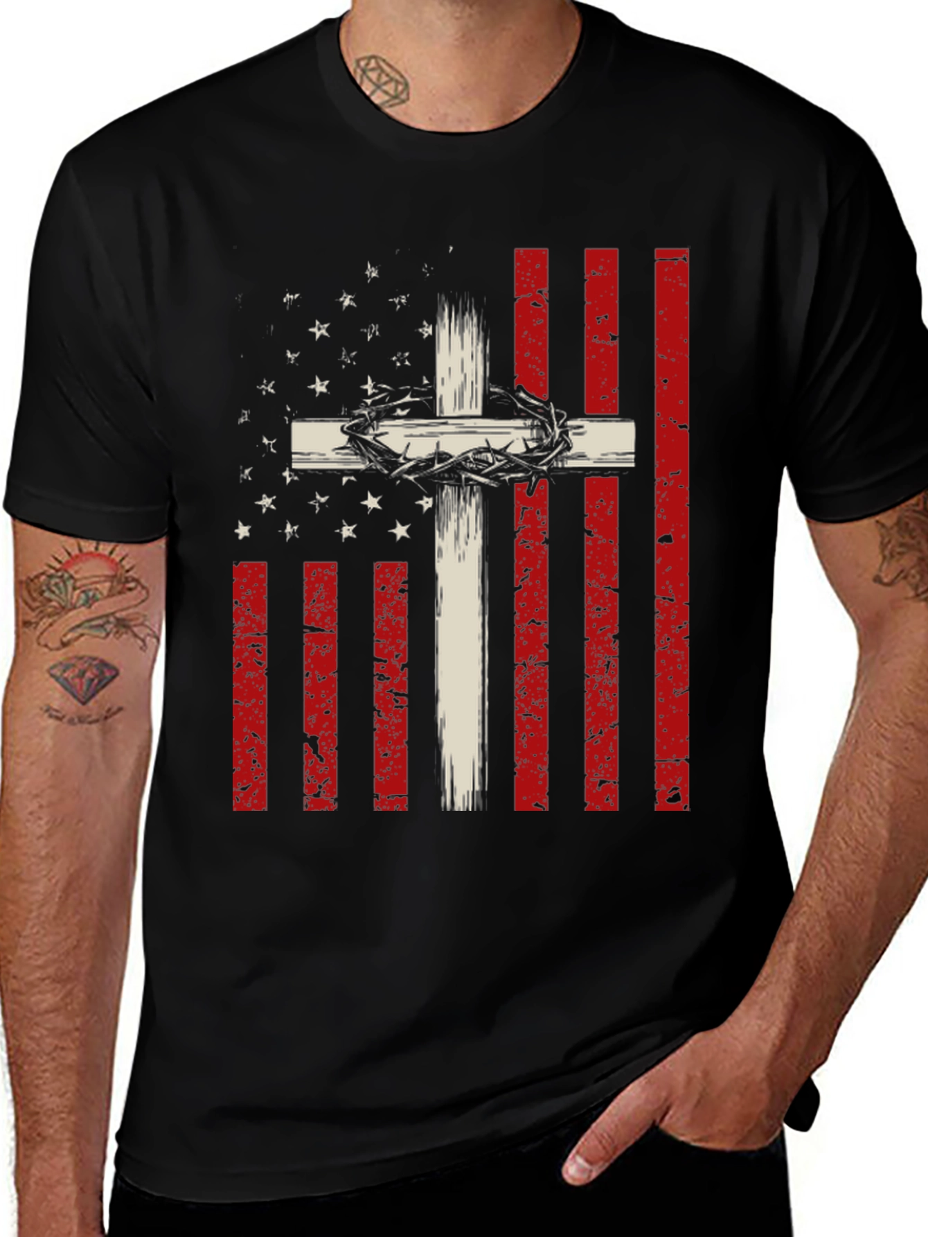 American Flag Cross Graphic Tee