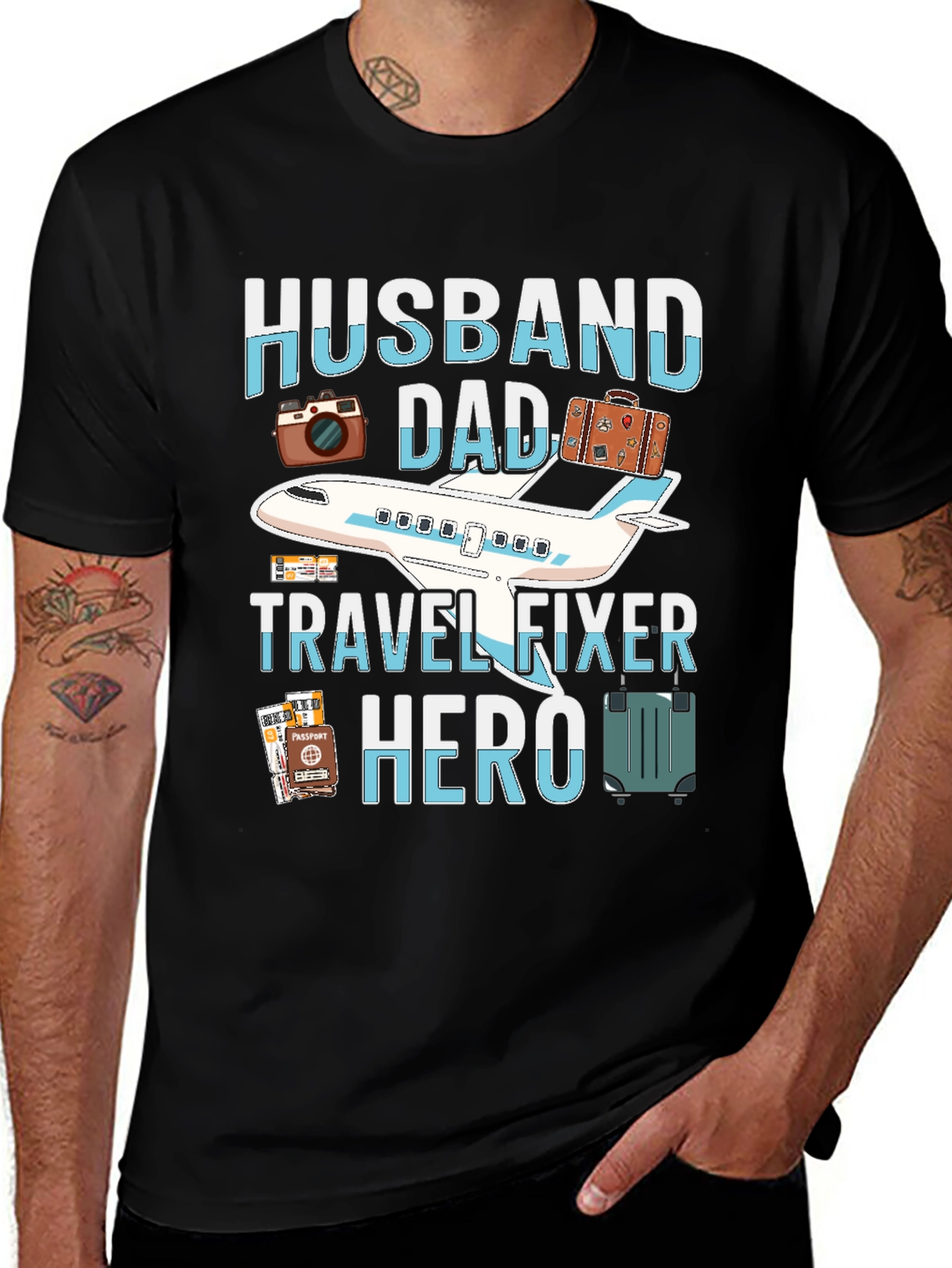 Variant 26 of Husband Dad Travel Fixer Hero T-Shirt