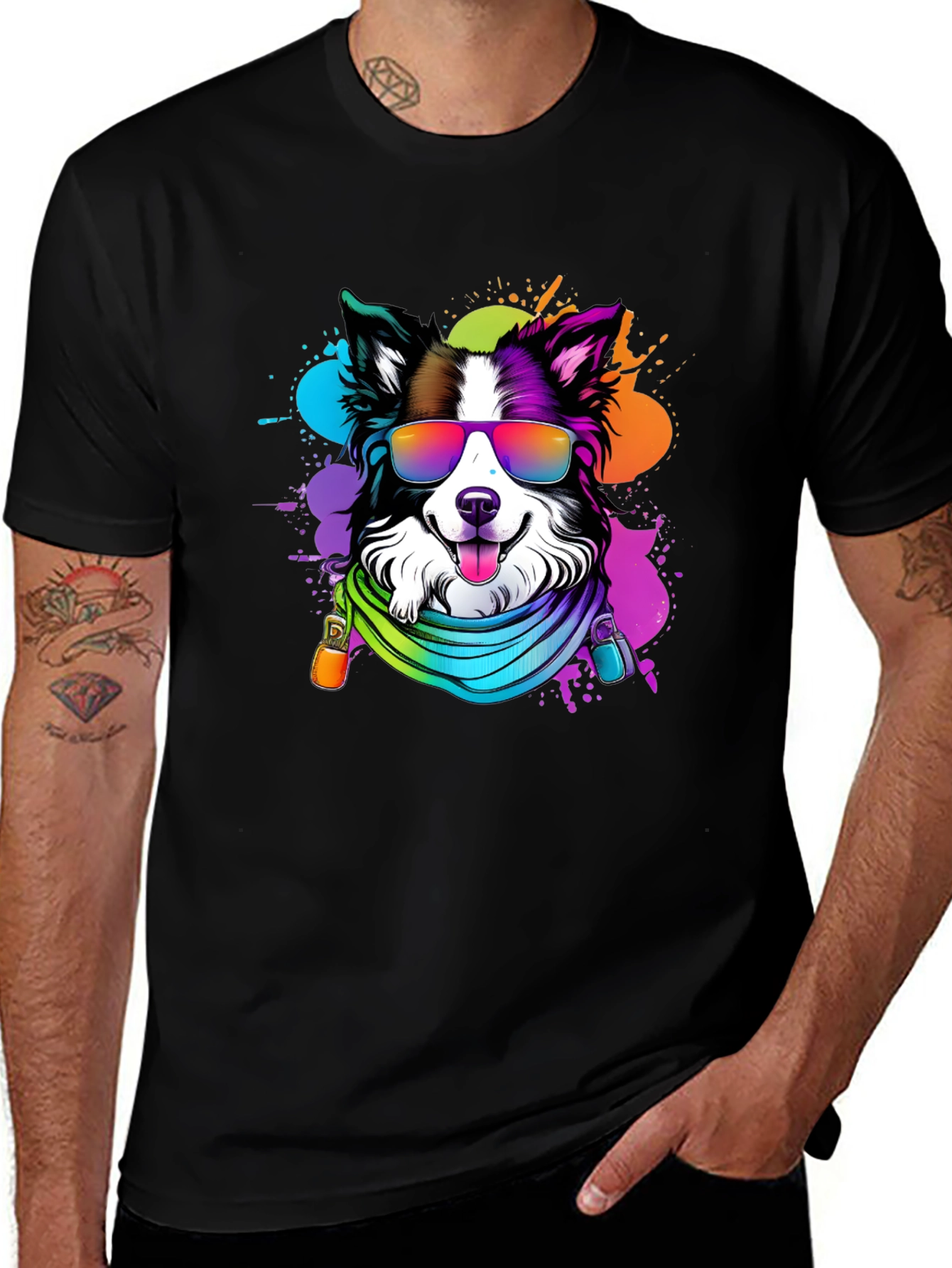 Variant 27 of Cool Dog Graphic Tee - Colorful Border Collie T-Shirt