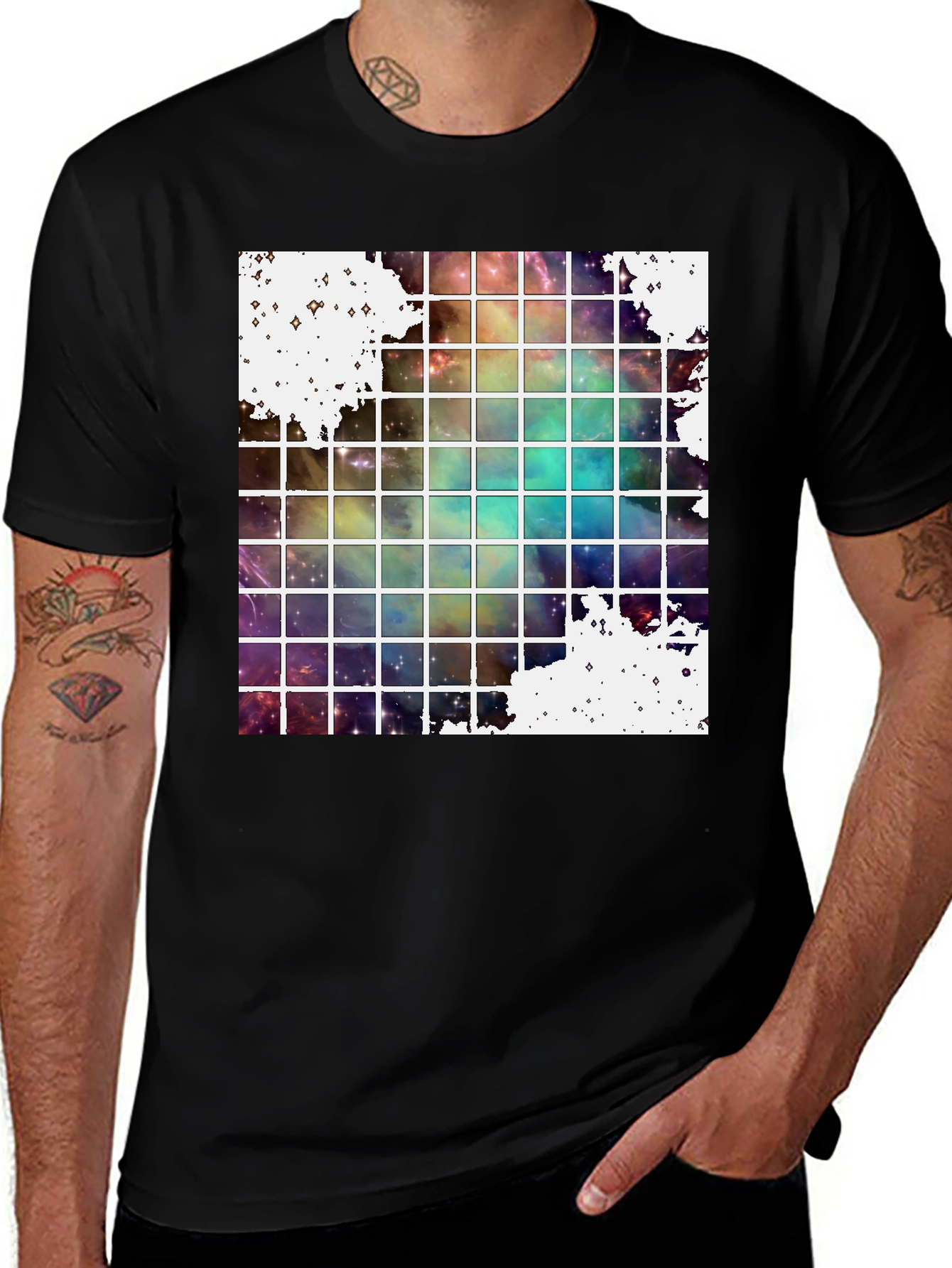 Variant 5 of Galaxy Grid Graphic Tee - Trendy Space Design T-Shirt