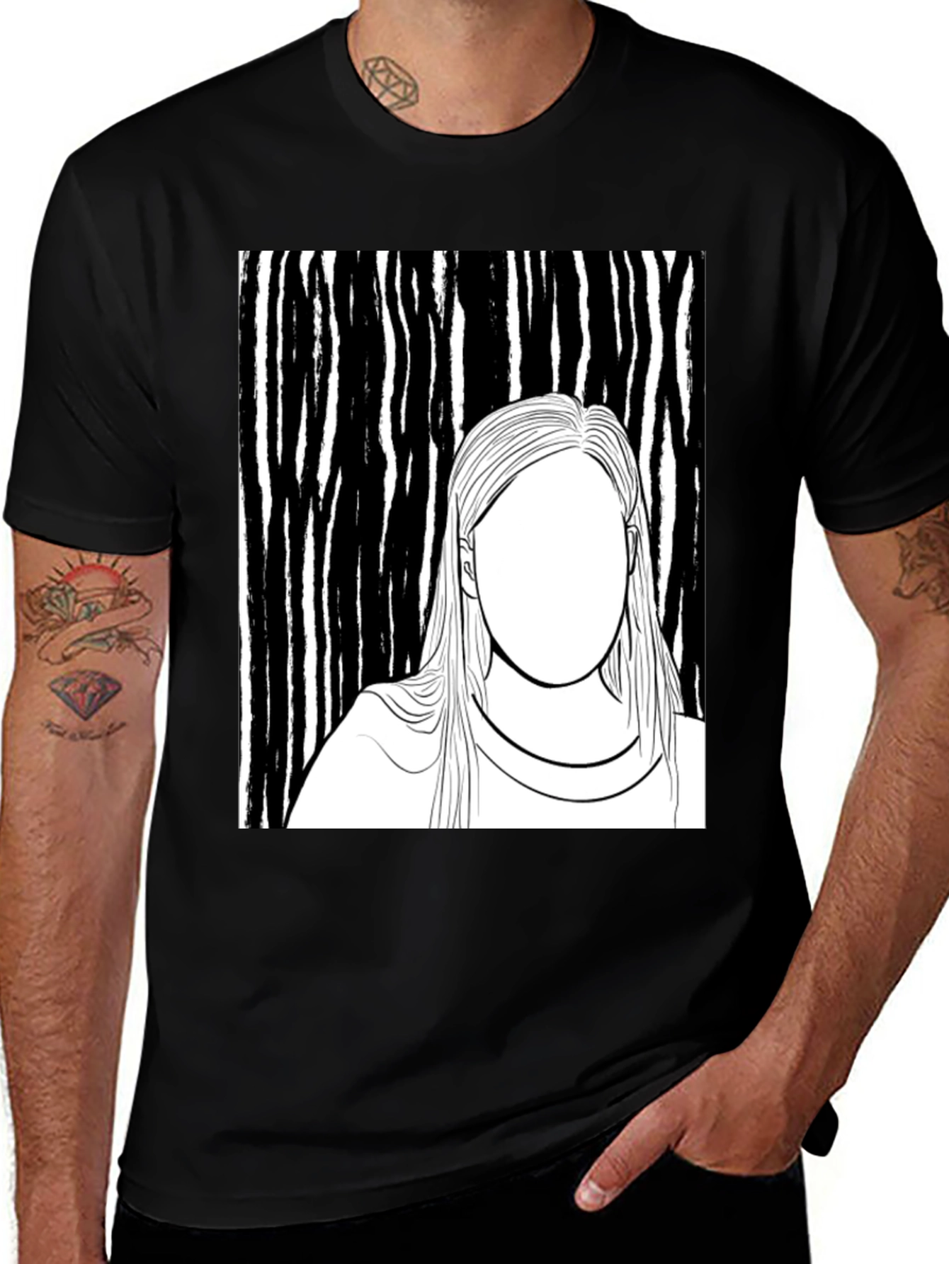 Variant 19 of Abstract Portrait Tee - Unisex Black Cotton T-Shirt