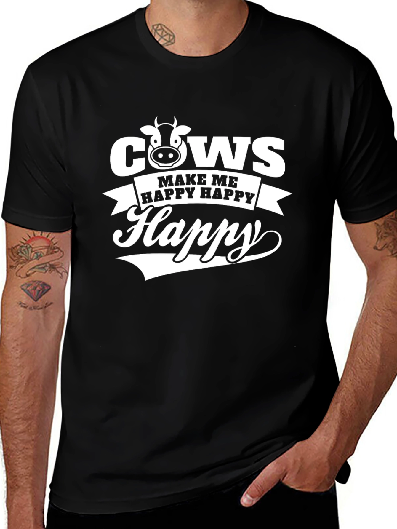 Variant 5 of Cows Make Me Happy Black Graphic T-Shirt