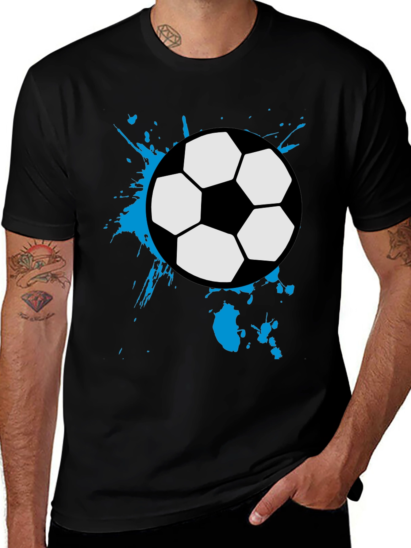 Variant 3 of Soccer Ball Splash Tee - Black Cotton Graphic T-Shirt