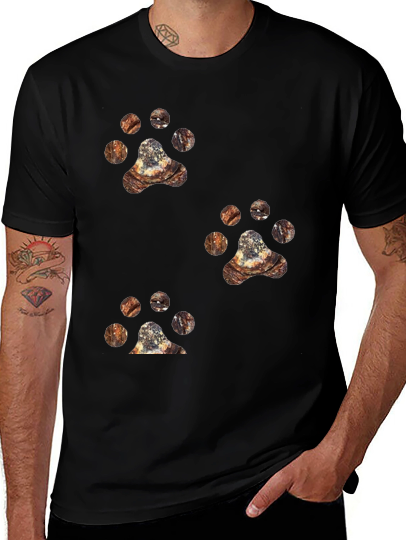 Variant 6 of Cool Black Tee with Unique Animal Paw Prints