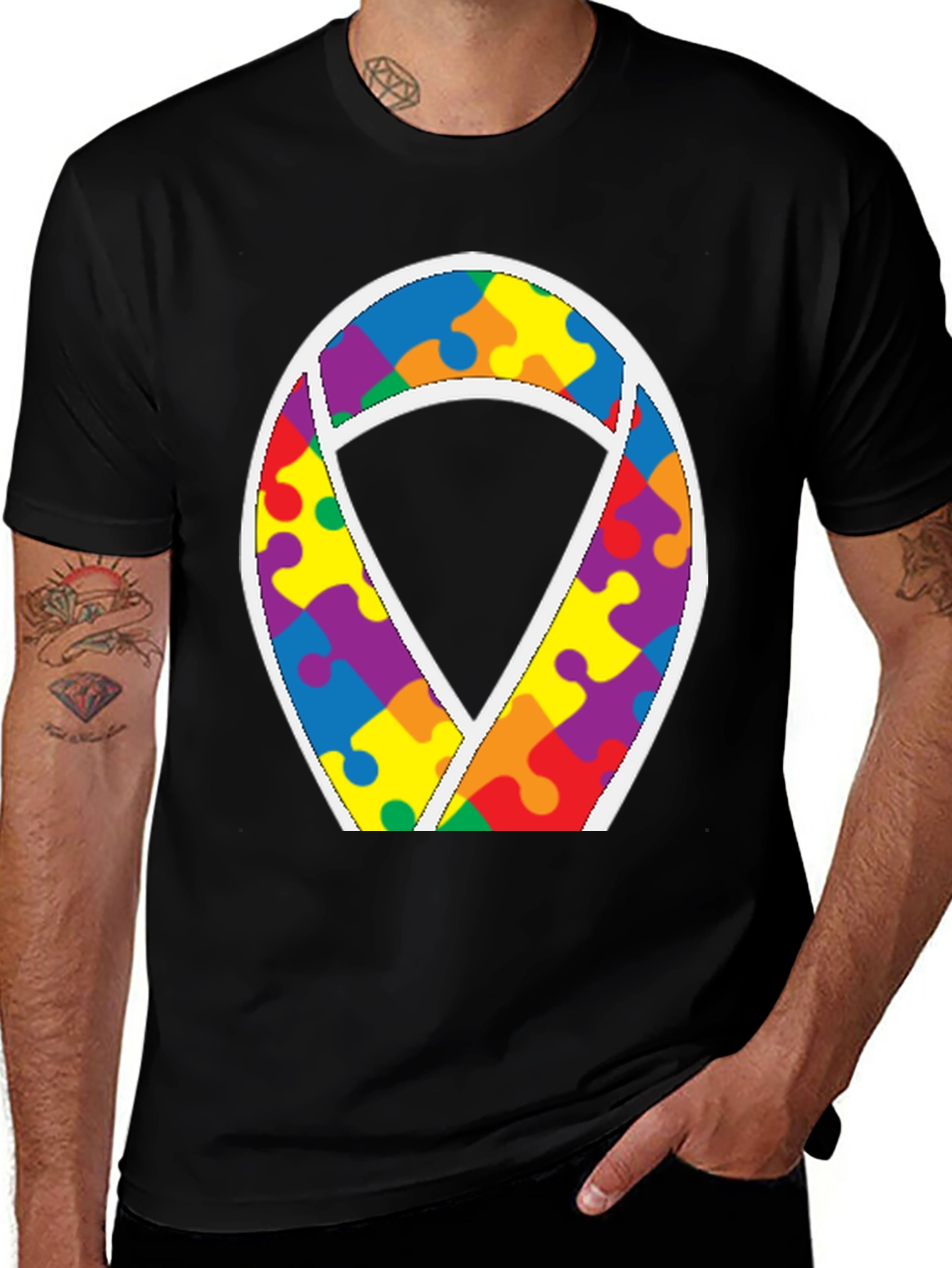 Variant 11 of Autism Awareness Puzzle Ribbon Tee - Black