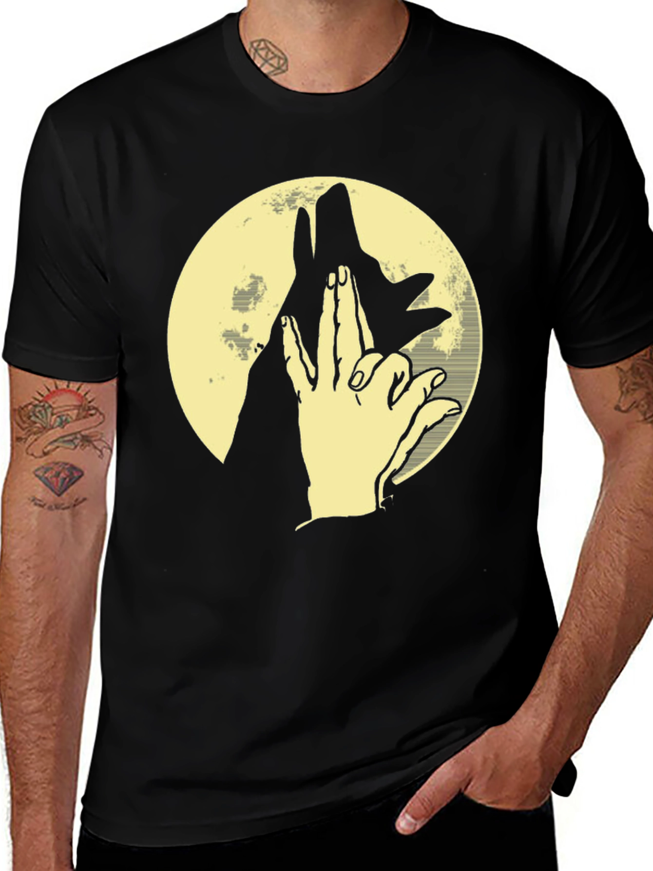 Variant 14 of Shadow Puppet Wolf Graphic Tee - Black