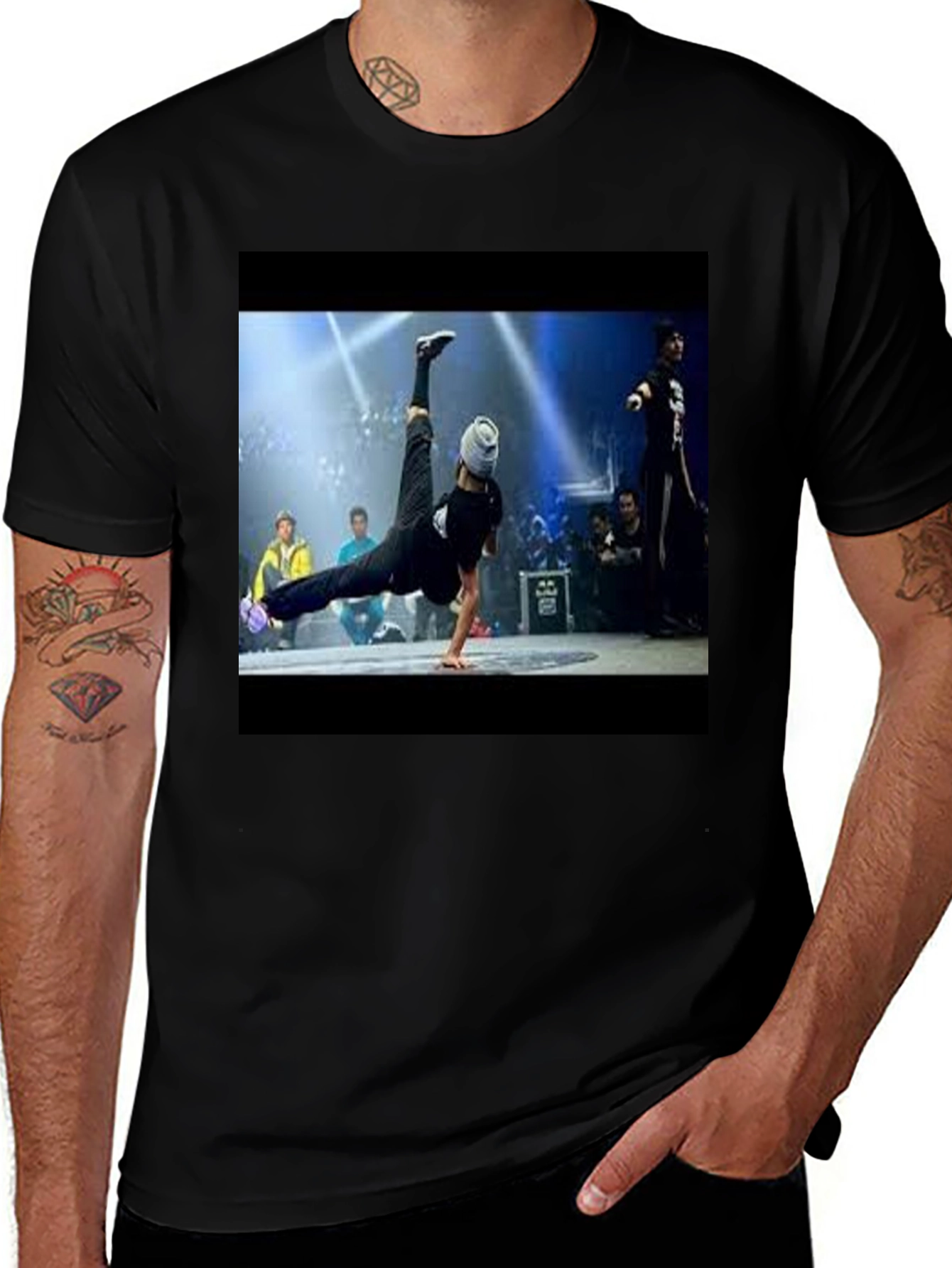 Black T-Shirt with Breakdancer Graphic