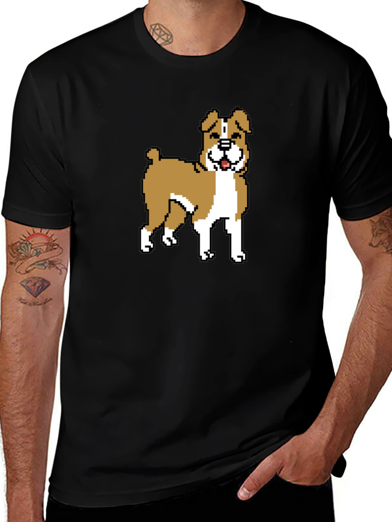 Black Pixel Dog Graphic T-Shirt - Black main image