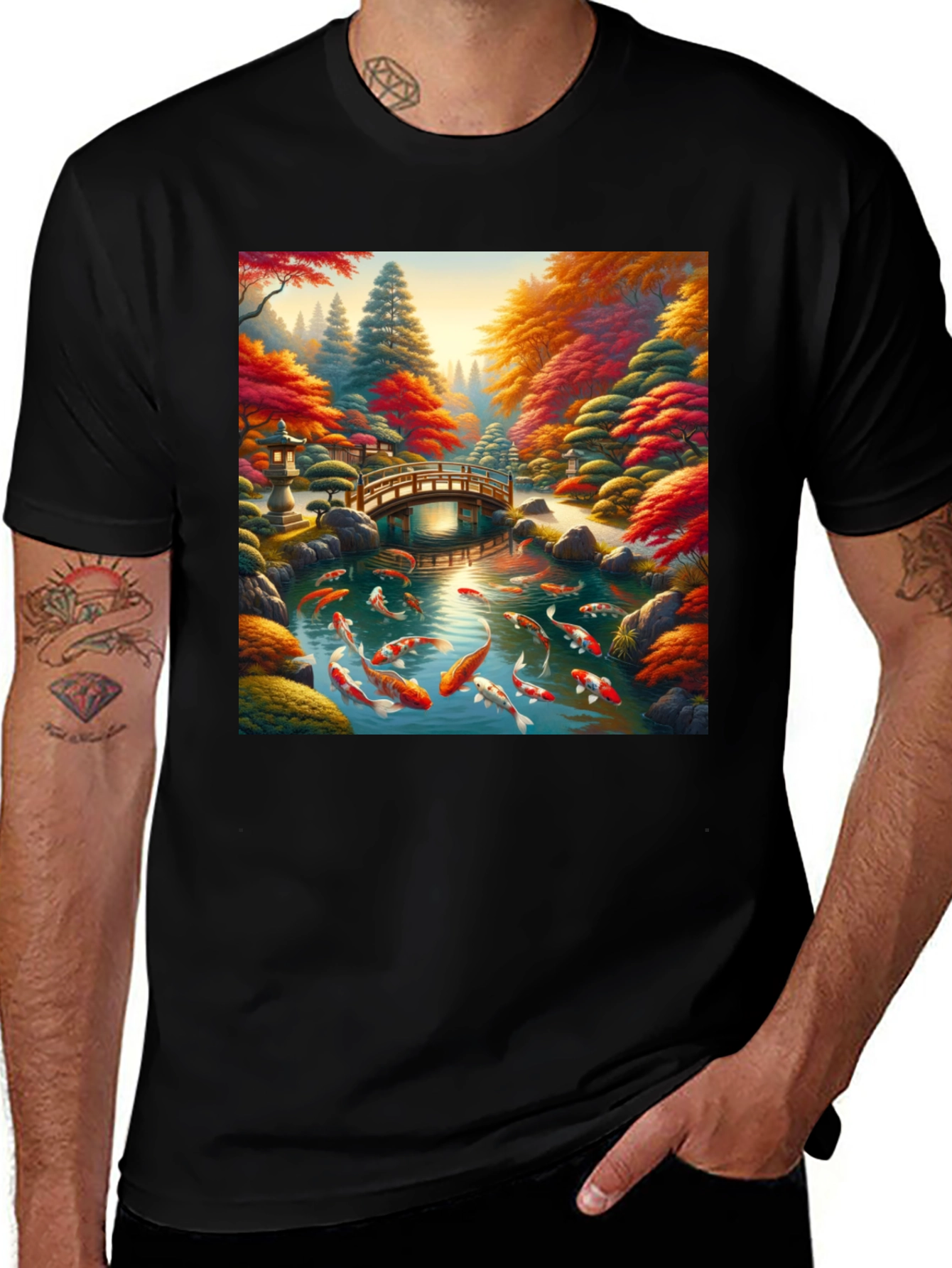 Variant 5 of Koi Pond Graphic Tee - Artistic Japanese Garden Design