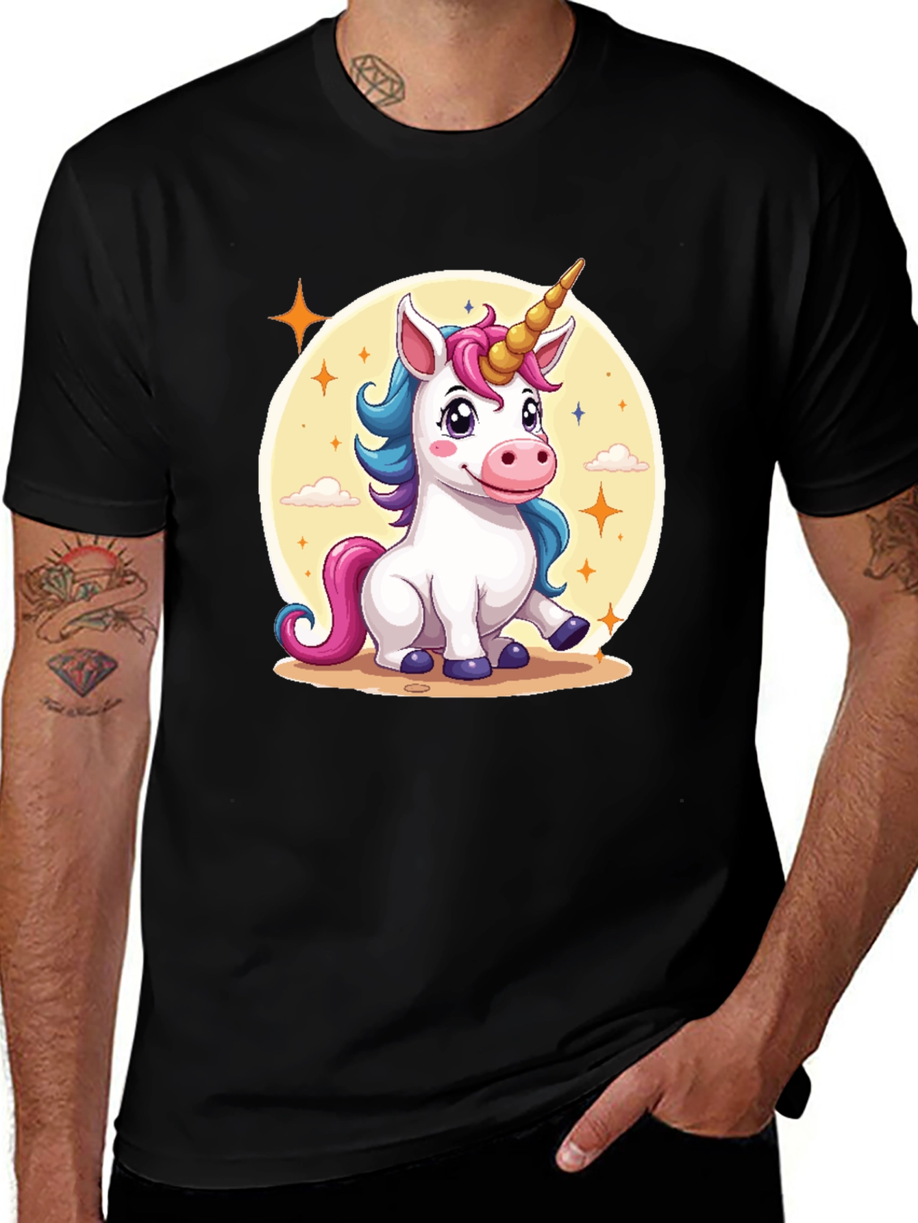 Variant 11 of Cartoon Unicorn Graphic Tee - Black T-Shirt