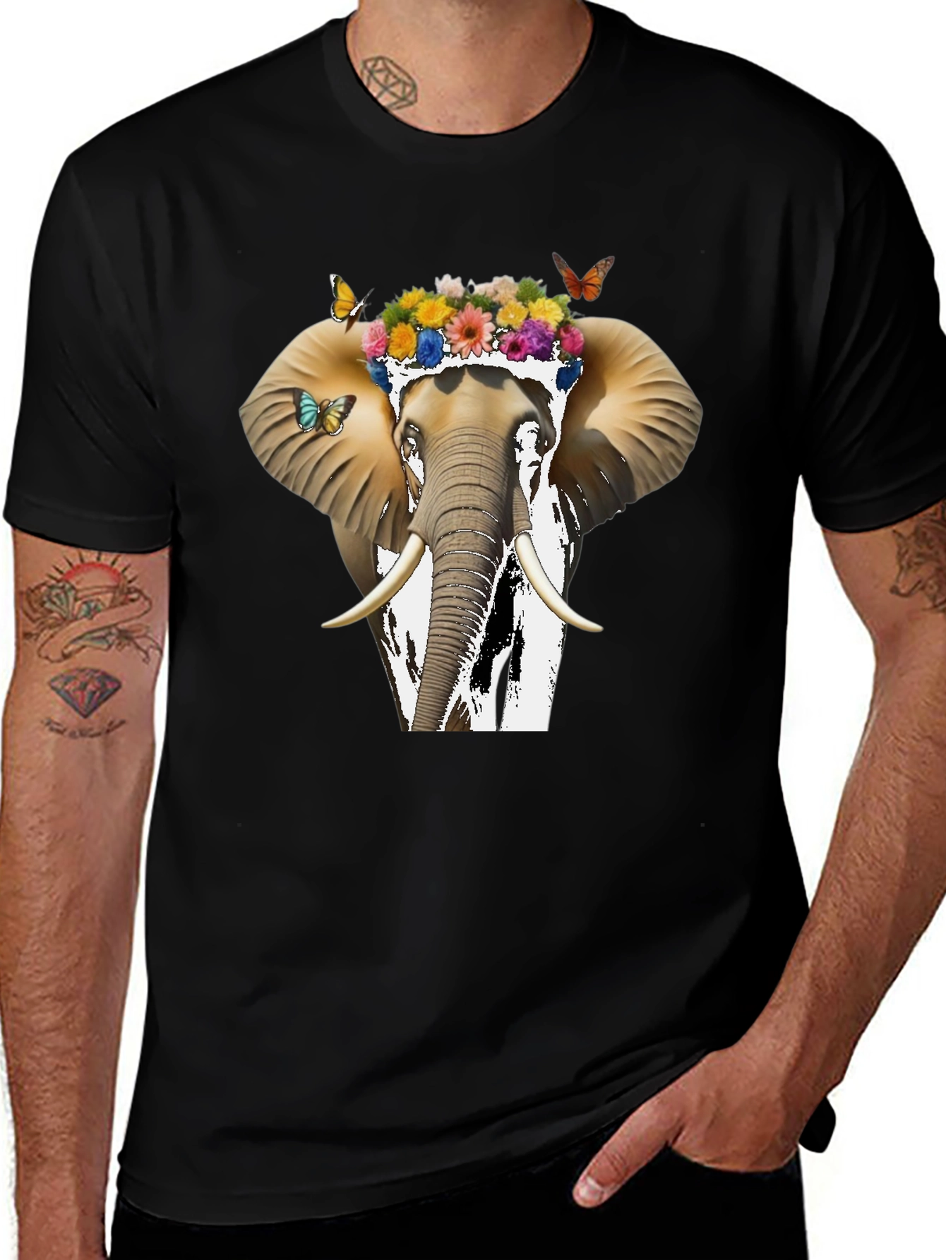Variant 16 of Floral Elephant Graphic Tee - Unique Animal Design