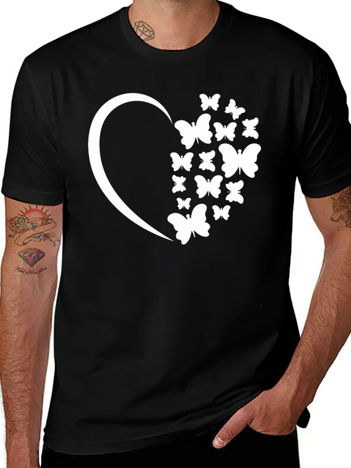 Variant 14 of Butterfly Heart Graphic Black T-Shirt