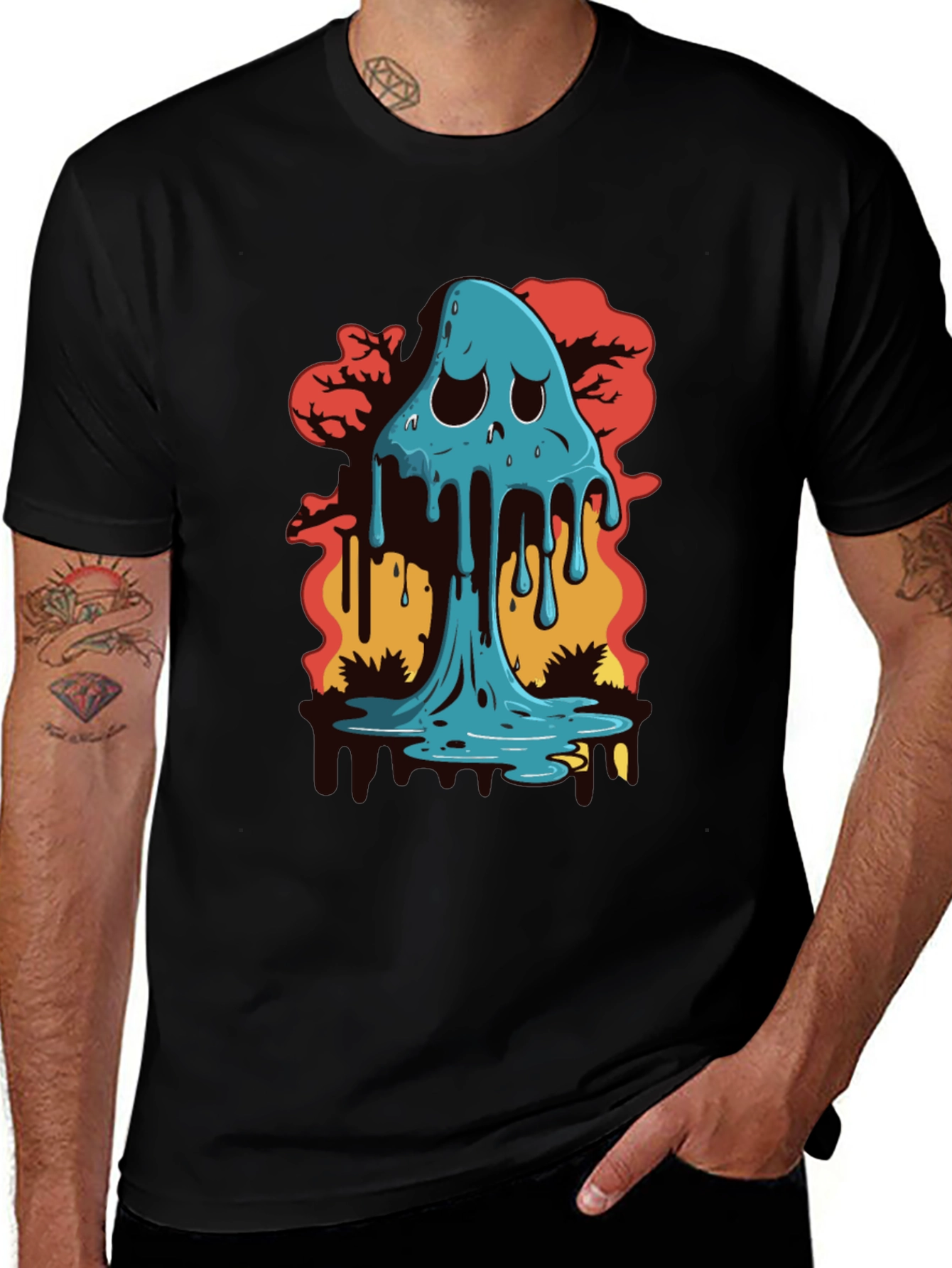 Variant 12 of Melty Ghost Graphic Black T-Shirt