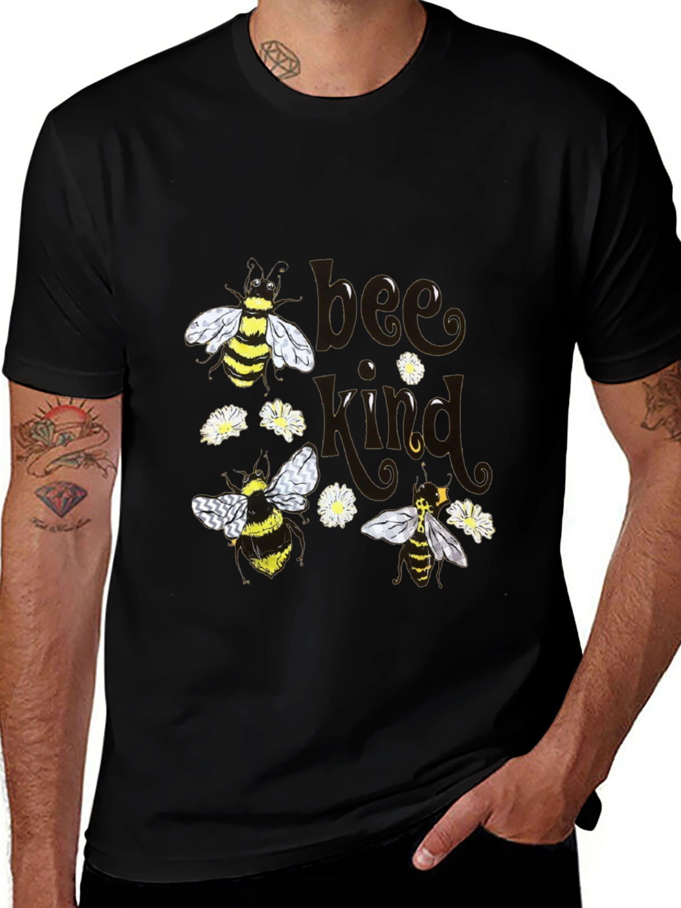 Variant 7 of Bee Kind T-Shirt - Black Cotton