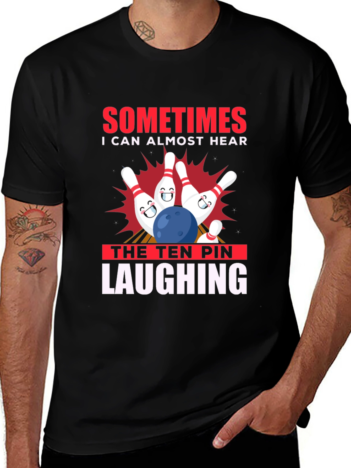 Variant 14 of Funny Bowling T-Shirt: Ten Pin Laughing Graphic Tee