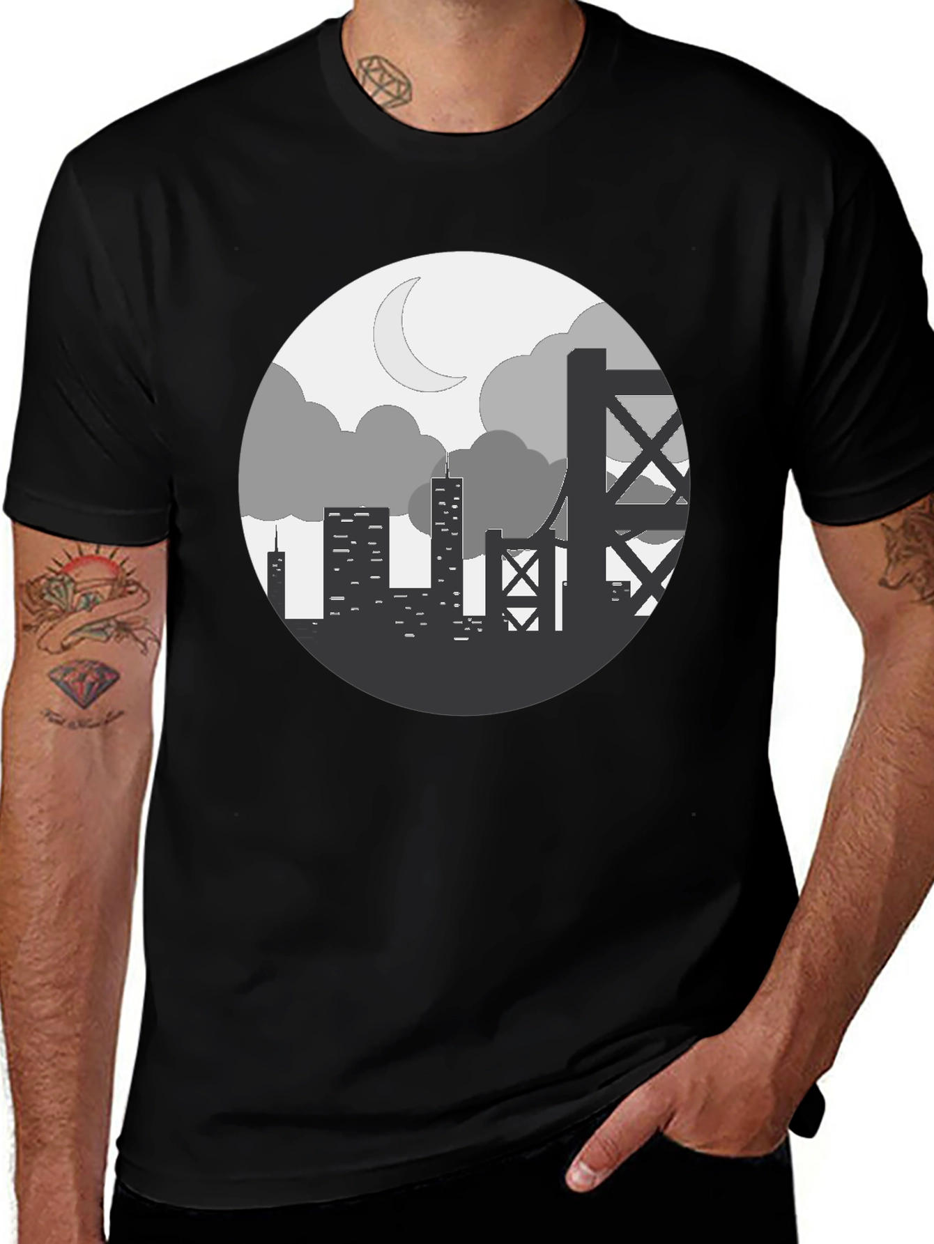 Variant 2 of Cityscape Silhouette Graphic Tee - Black