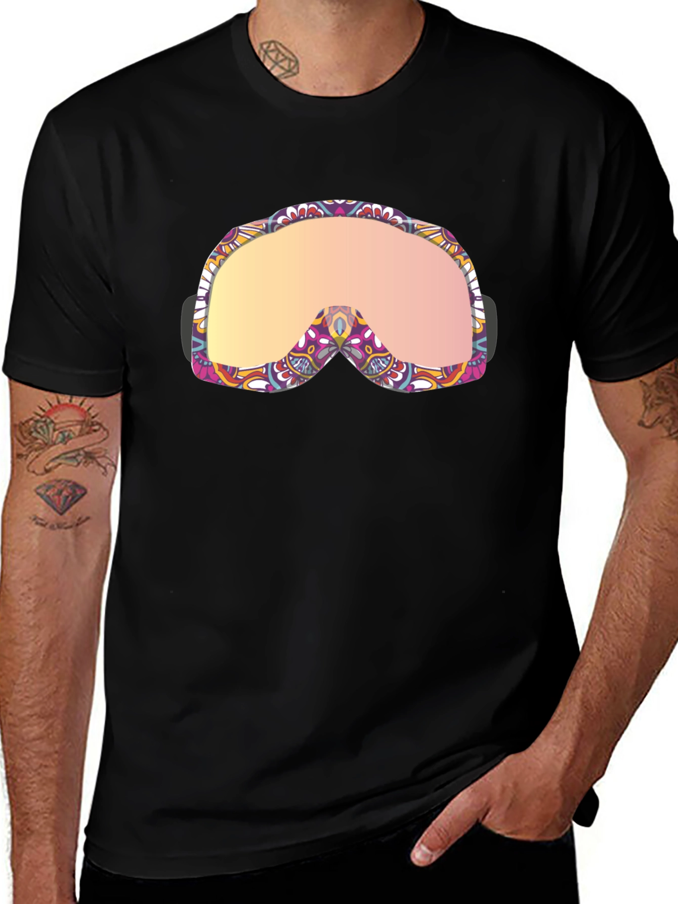 Variant 28 of Funky Ski Goggles Graphic Tee - Black Cotton Blend