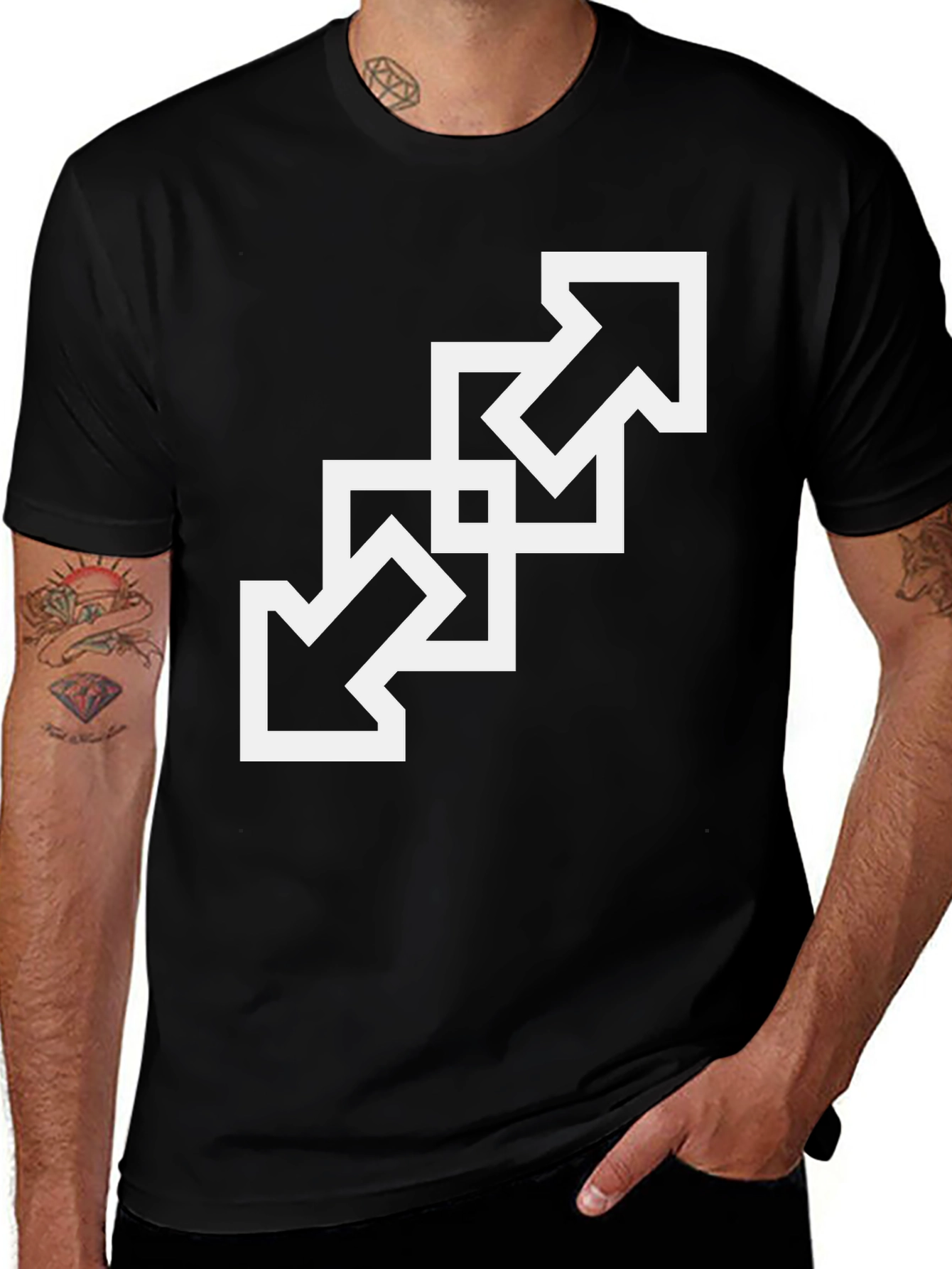 Geometric Arrow Design Black T-Shirt