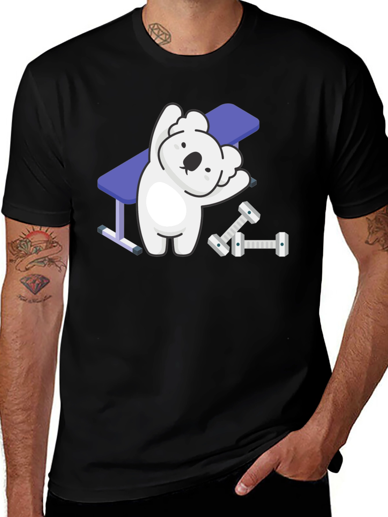 Variant 14 of Koala Gym T-Shirt - Black, Cartoon Design