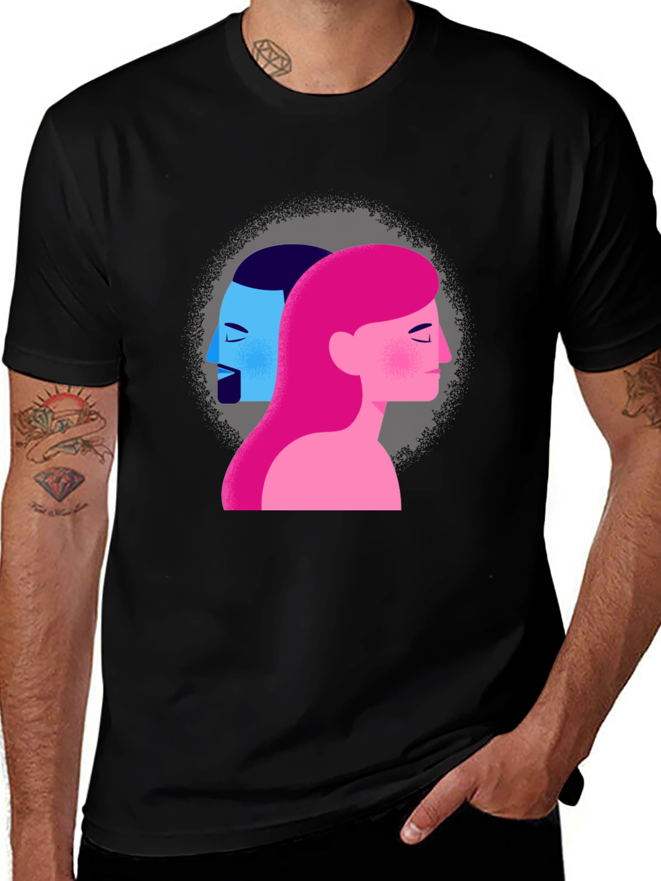 Variant 20 of Contrasting Faces Graphic Tee - Unisex Black T-Shirt
