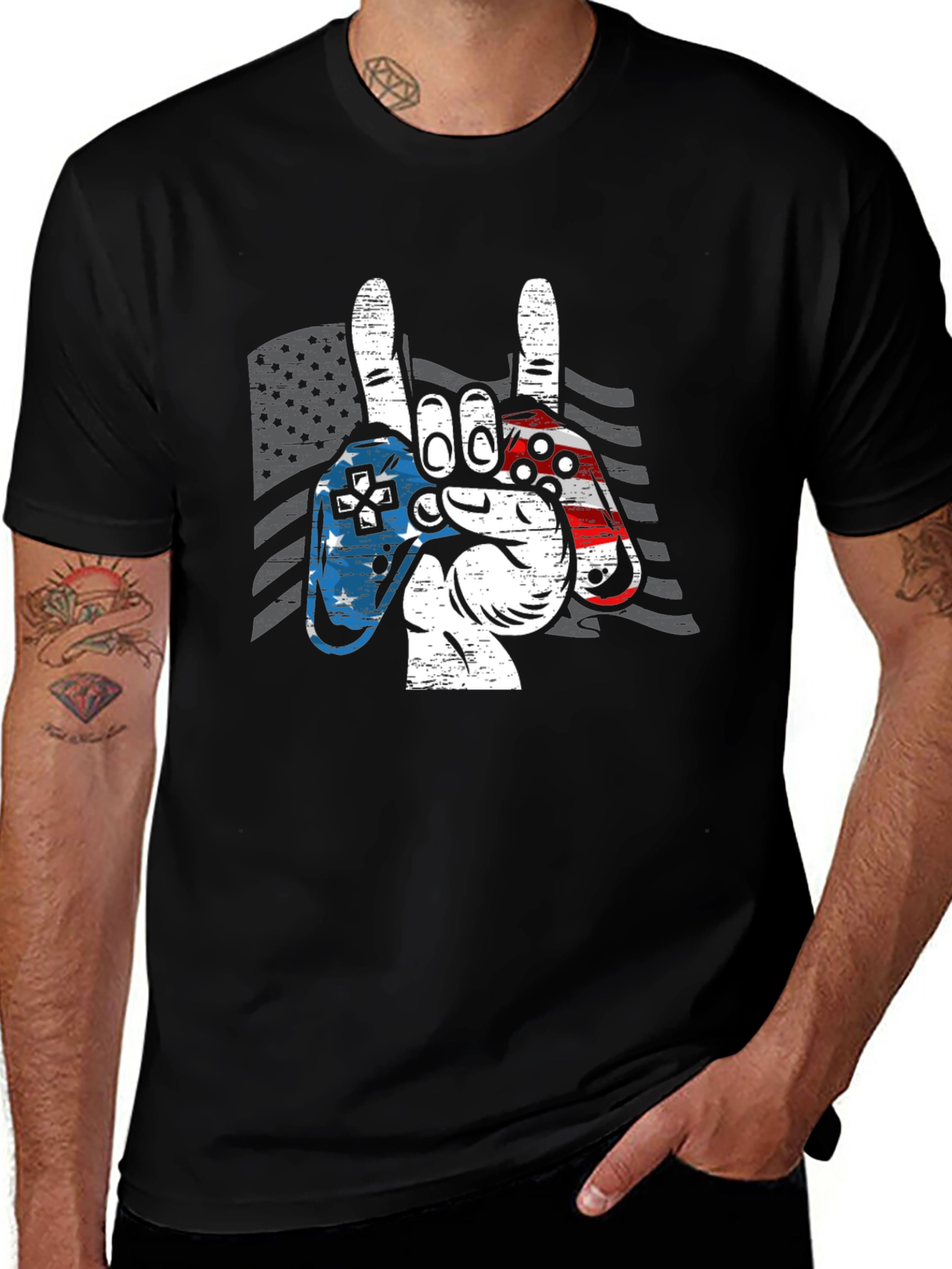 Variant 21 of Patriotic Gamer Hand Sign T-Shirt