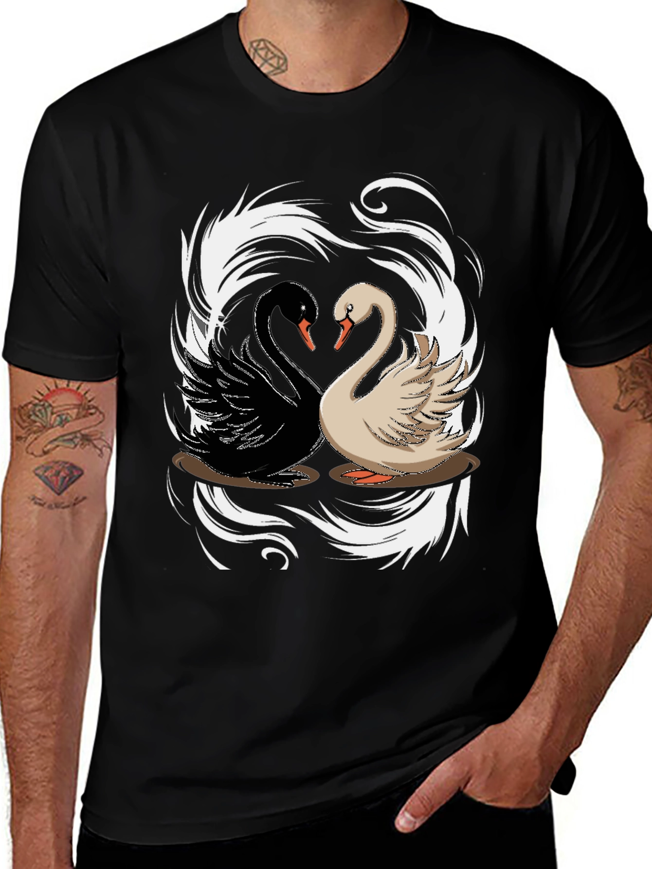 Variant 28 of Yin Yang Swan Graphic Tee - Harmony and Style