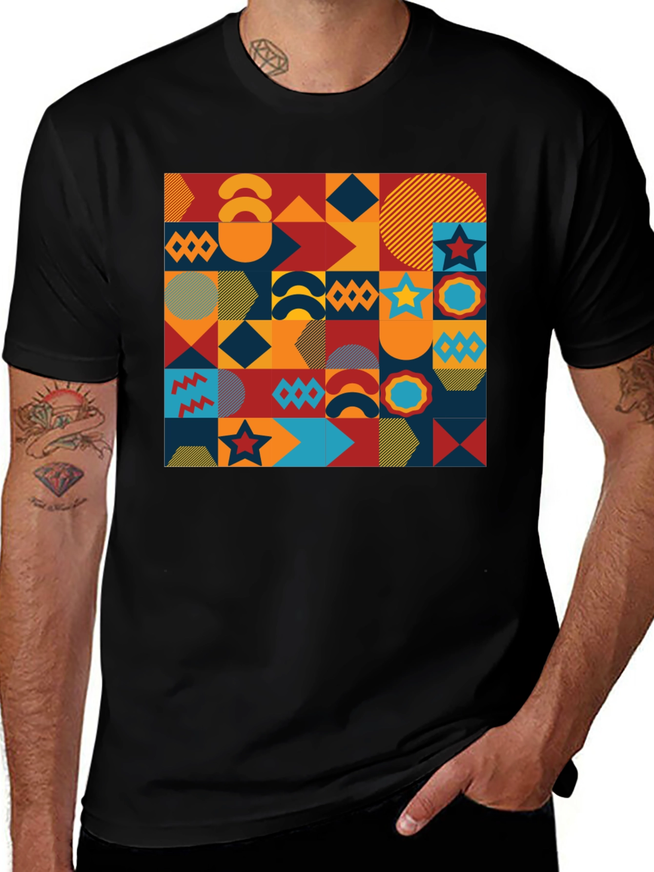 Geometric Pattern Black T-Shirt