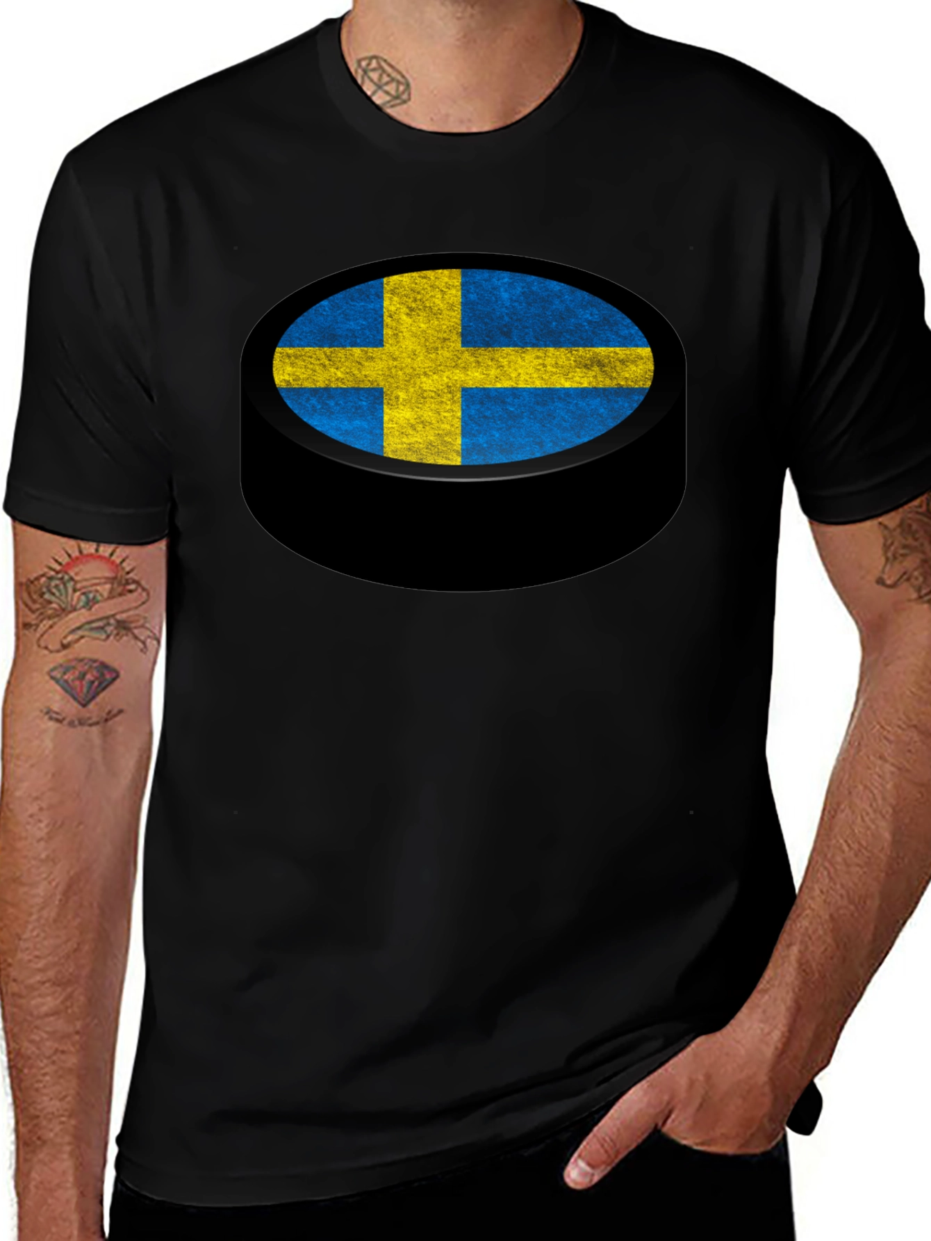 Sweden Flag Hockey Puck Graphic T-Shirt