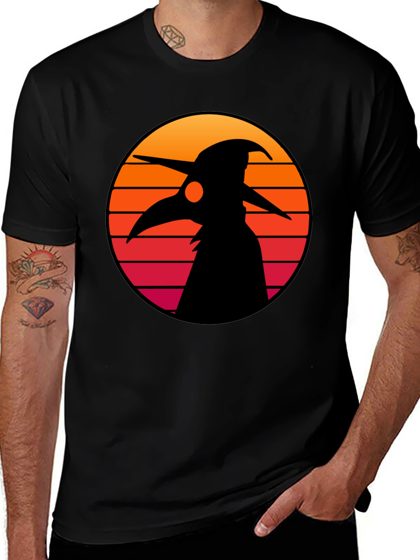 Plague Doctor Sunset T-Shirt - Trendy Graphic Tee