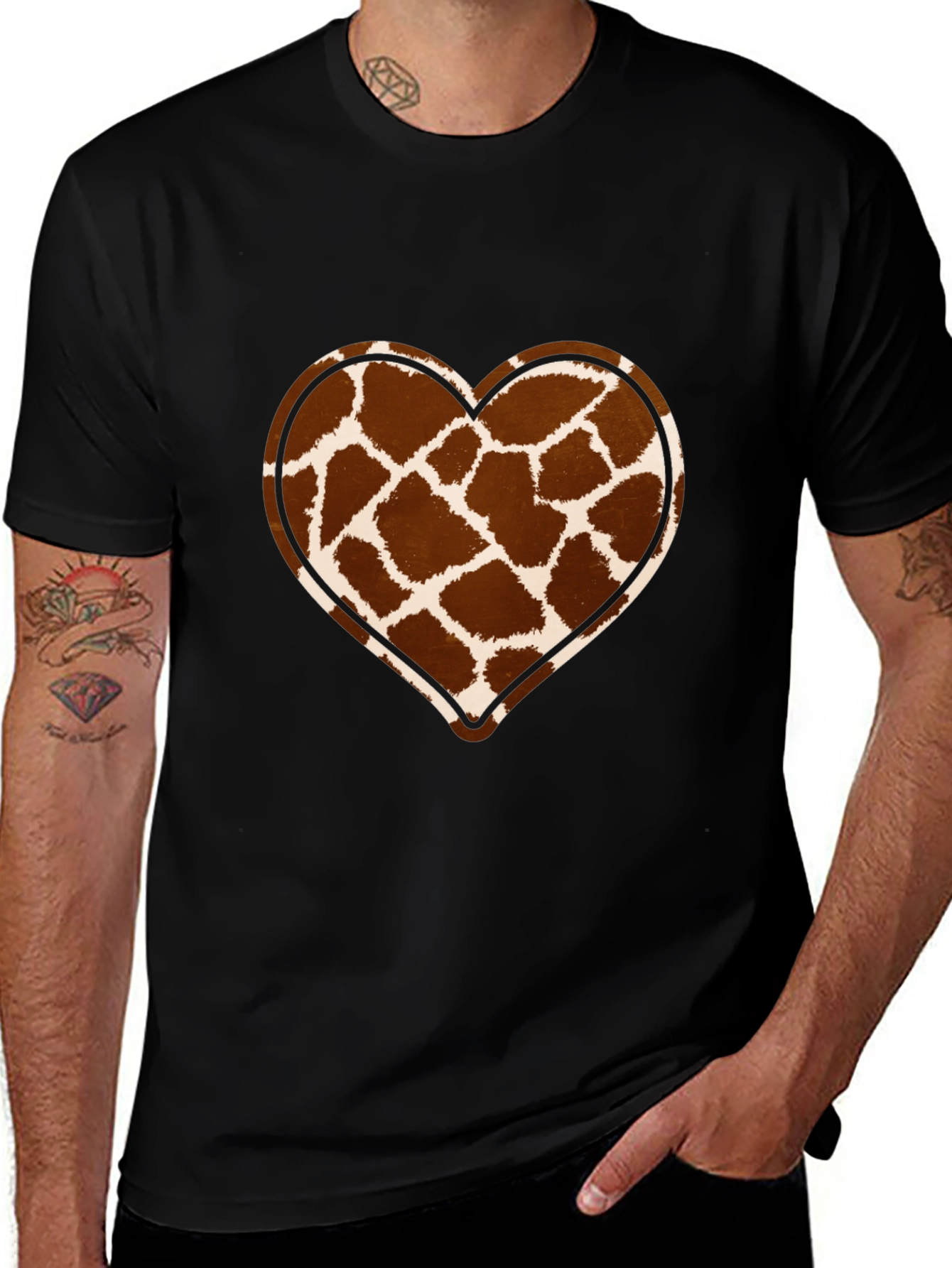 Variant 9 of Giraffe Print Heart Graphic Tee - Trendy Casual Shirt