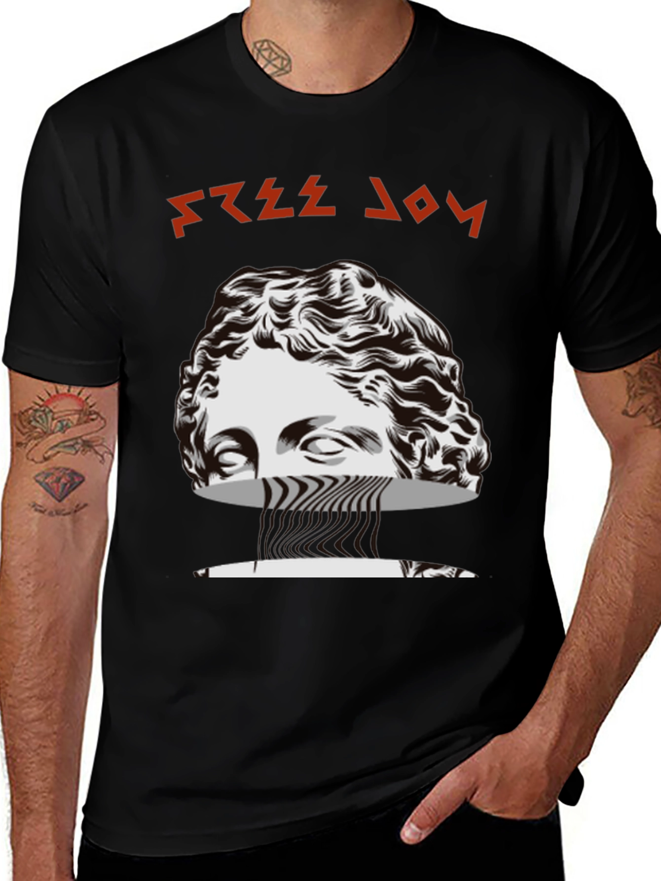Variant 11 of Free Joy Black Graphic Tee with Statue Design