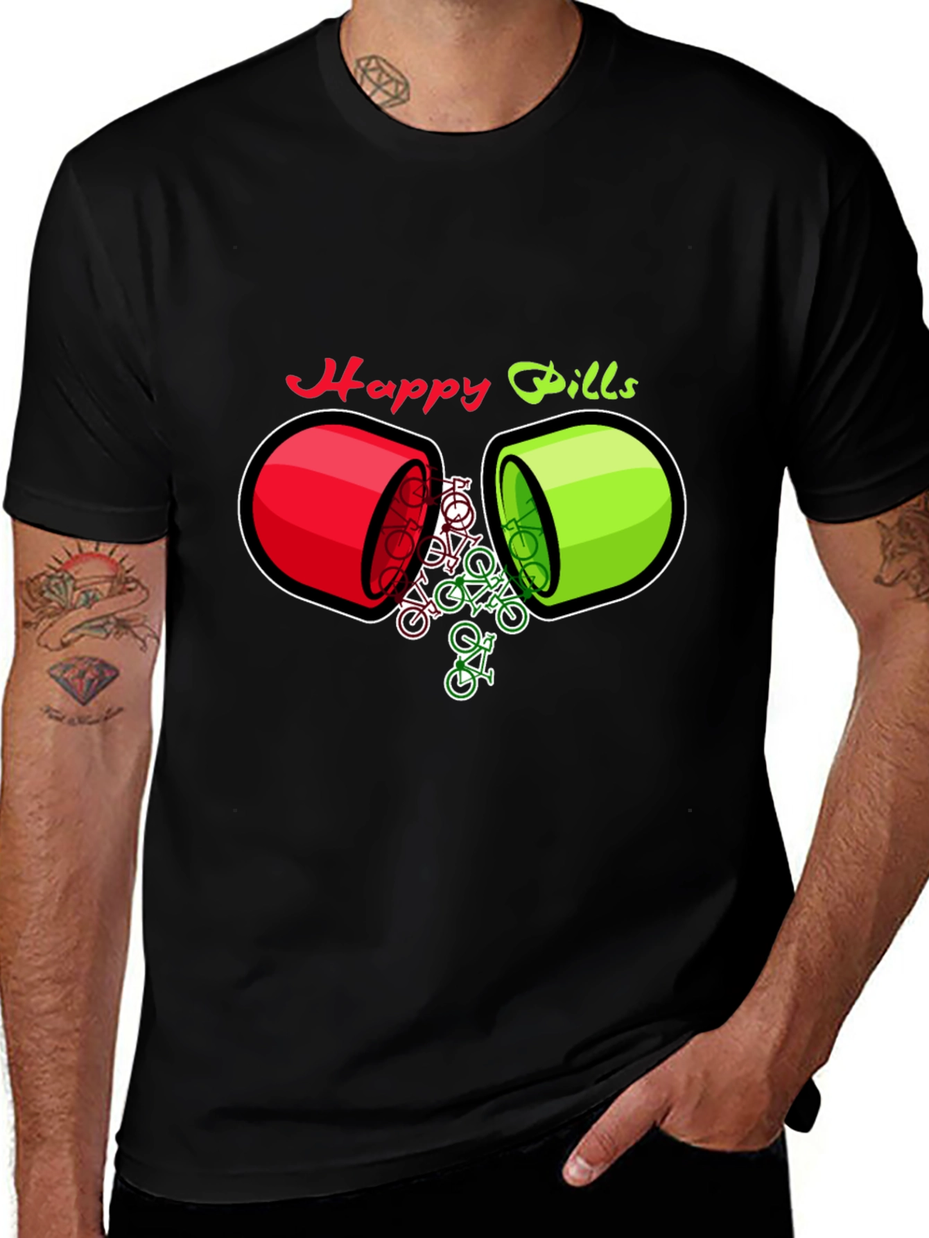 Variant 27 of Happy Pills Bicycle T-Shirt - Quirky Graphic Tee