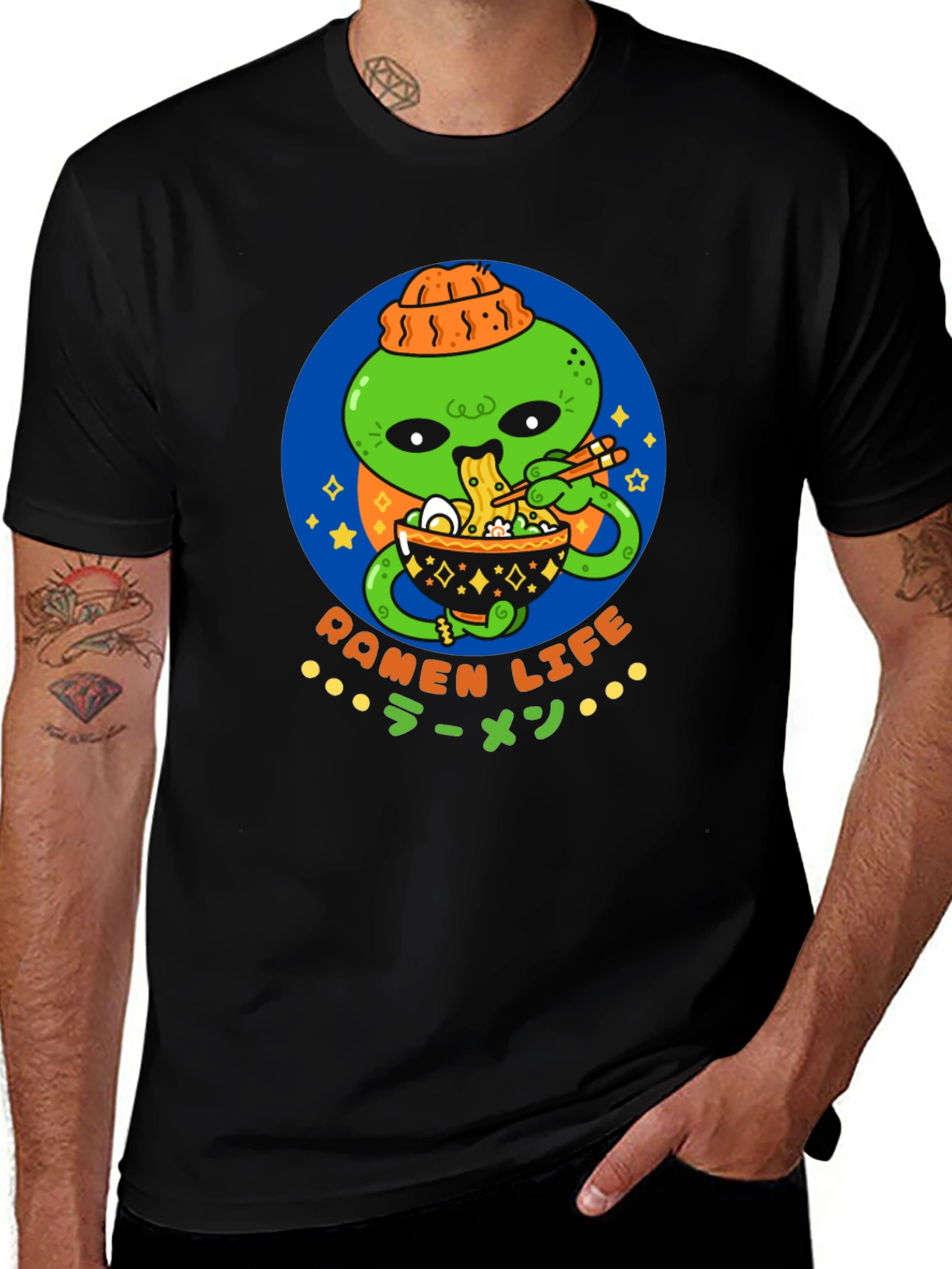 Variant 15 of Ramen Life Alien T-Shirt - Cool Graphic Tee