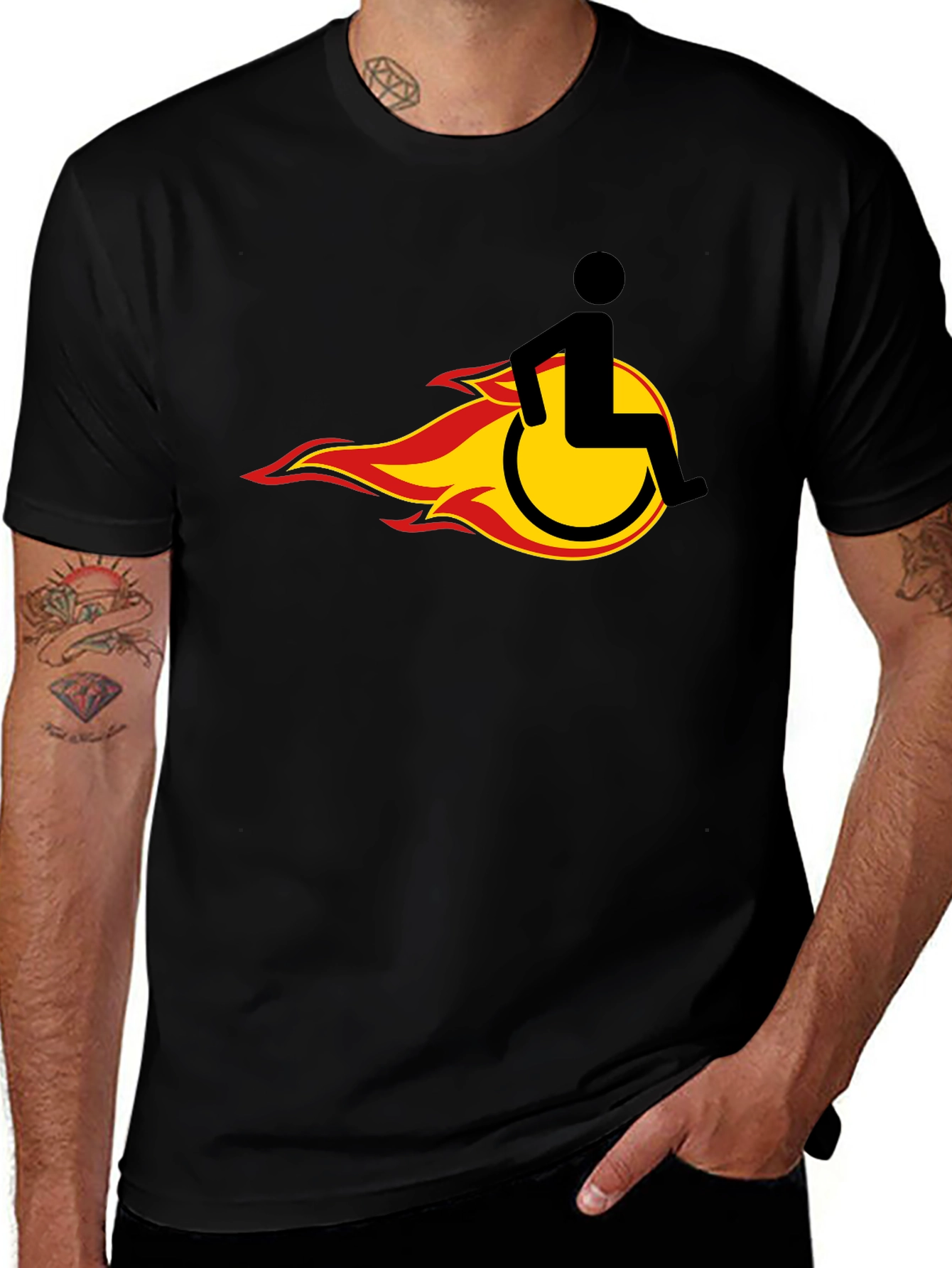 Fiery Wheelchair Graphic Tee - Black Cotton Blend