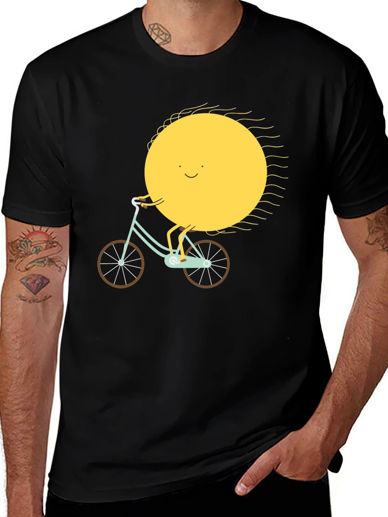 Variant 15 of Sun Riding Bike Graphic Tee - Black Cotton T-Shirt