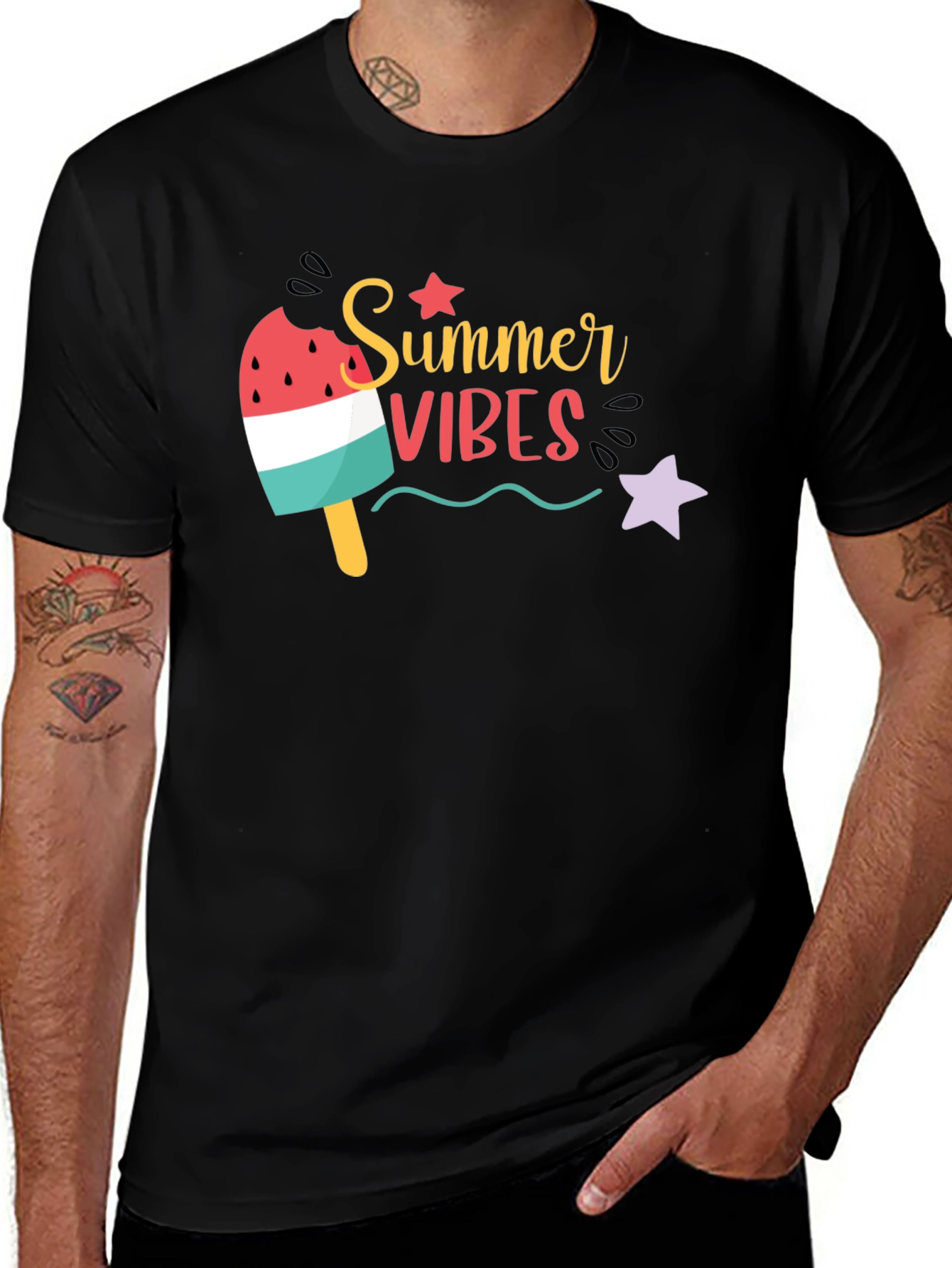 Variant 9 of Summer Vibes Graphic Black T-Shirt