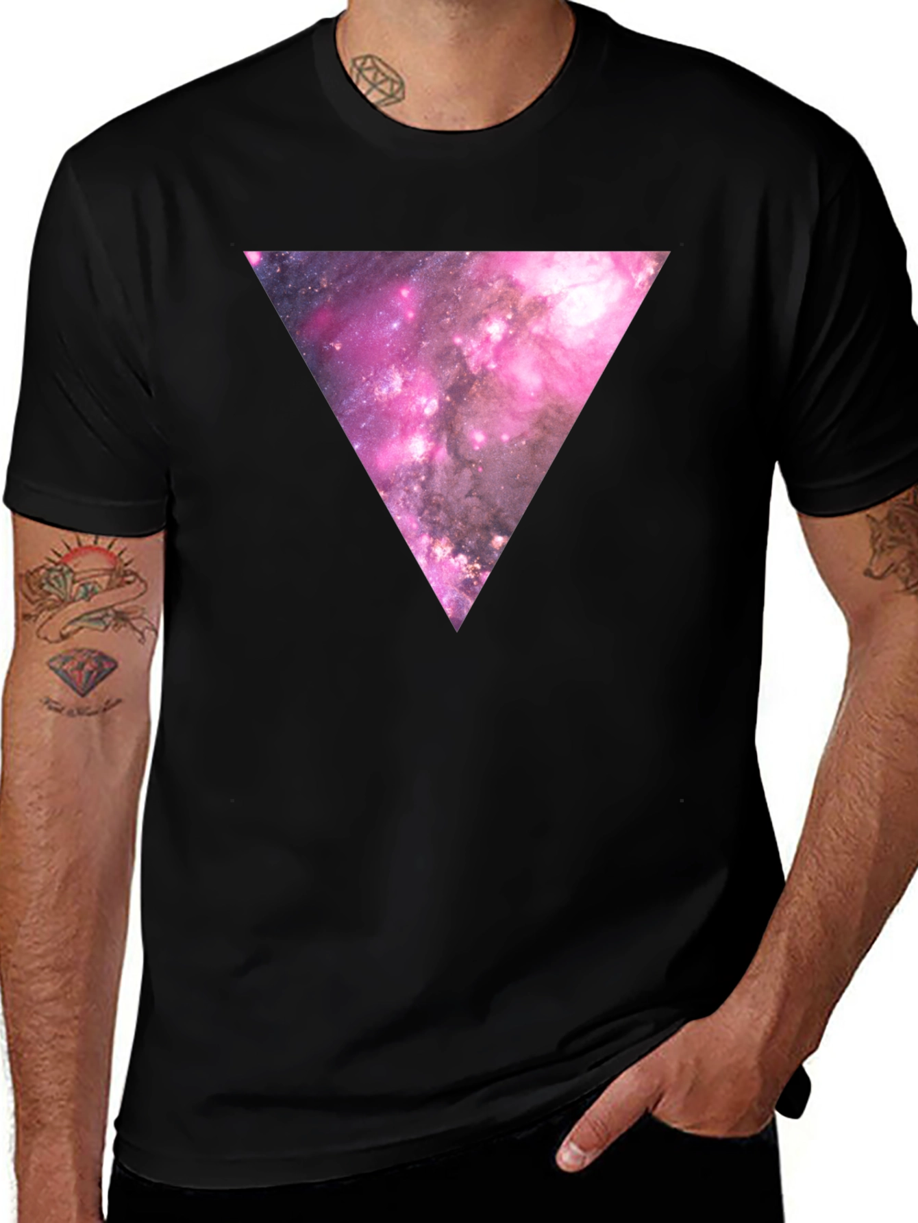 Variant 16 of Galaxy Triangle Graphic Tee - Black Cotton Casual Shirt