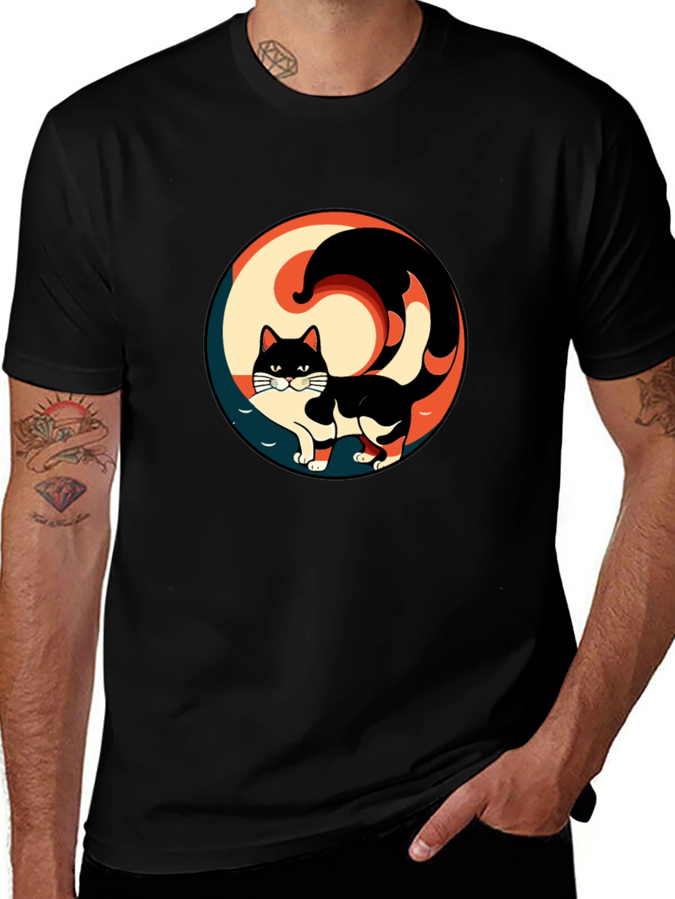 Variant 9 of Yin Yang Cat Graphic Tee - Stylish Black T-Shirt