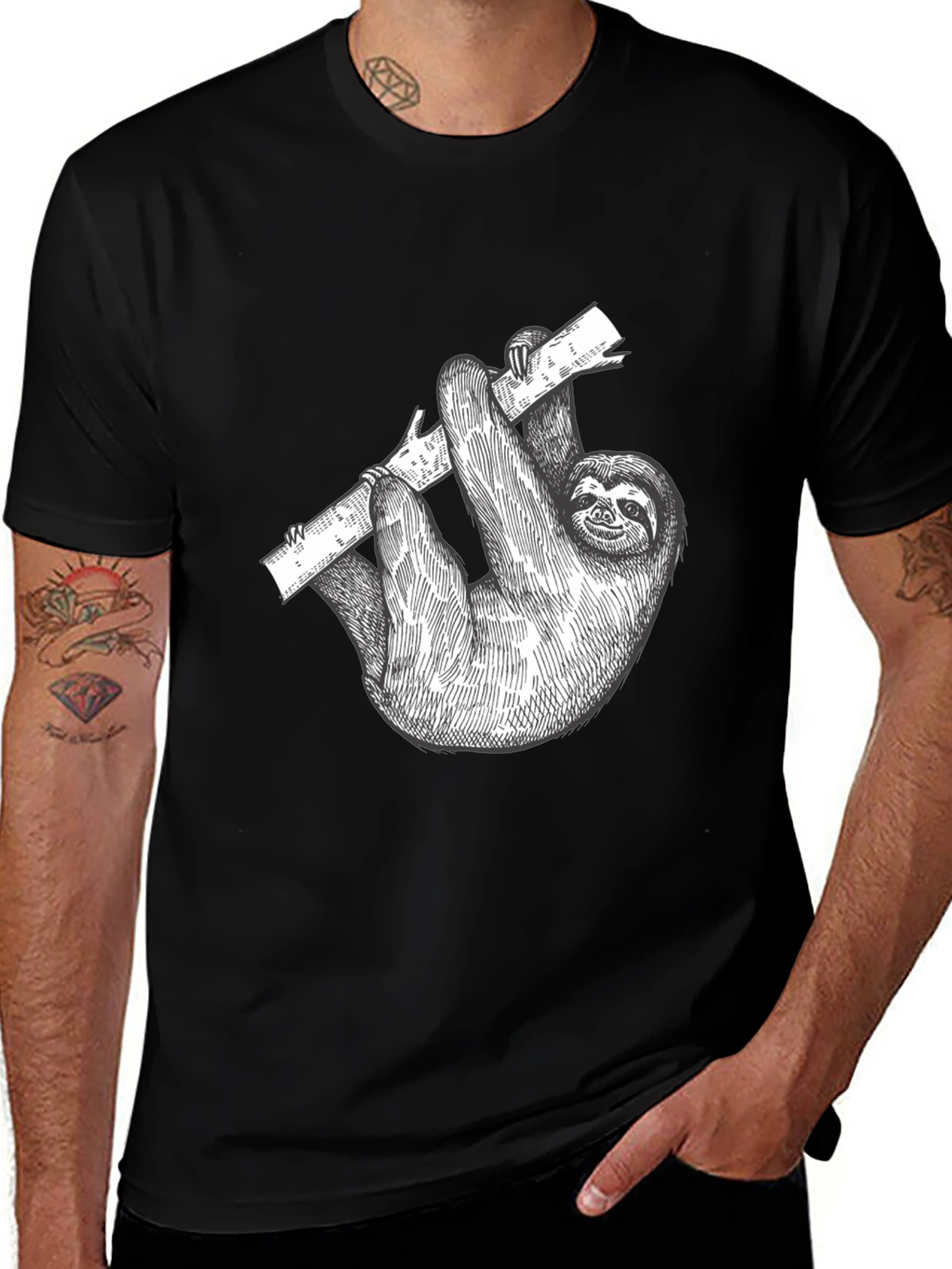 Variant 19 of Sloth on Branch Black Graphic T-Shirt