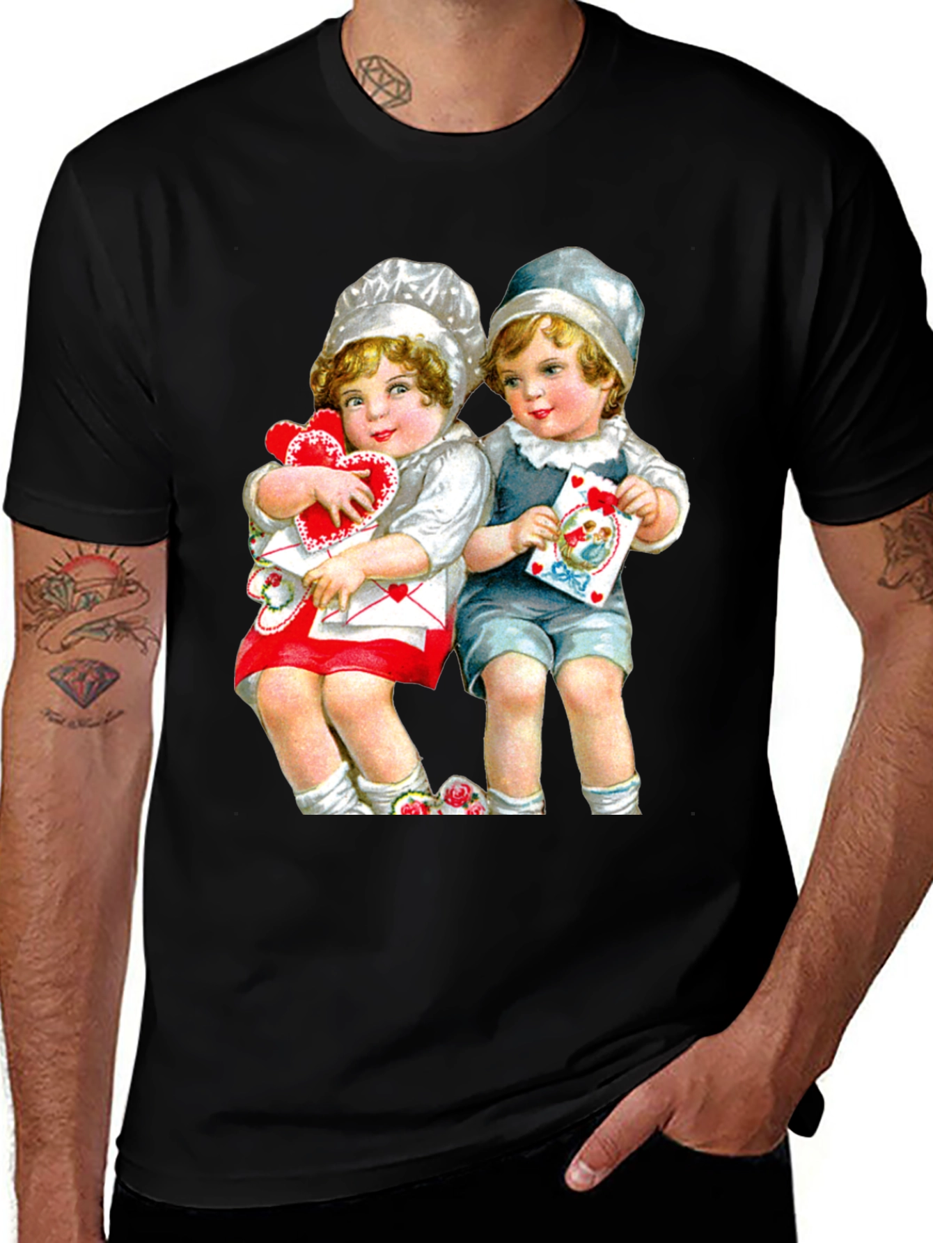 Black Vintage Valentine's Day Kids Graphic T-Shirt main image