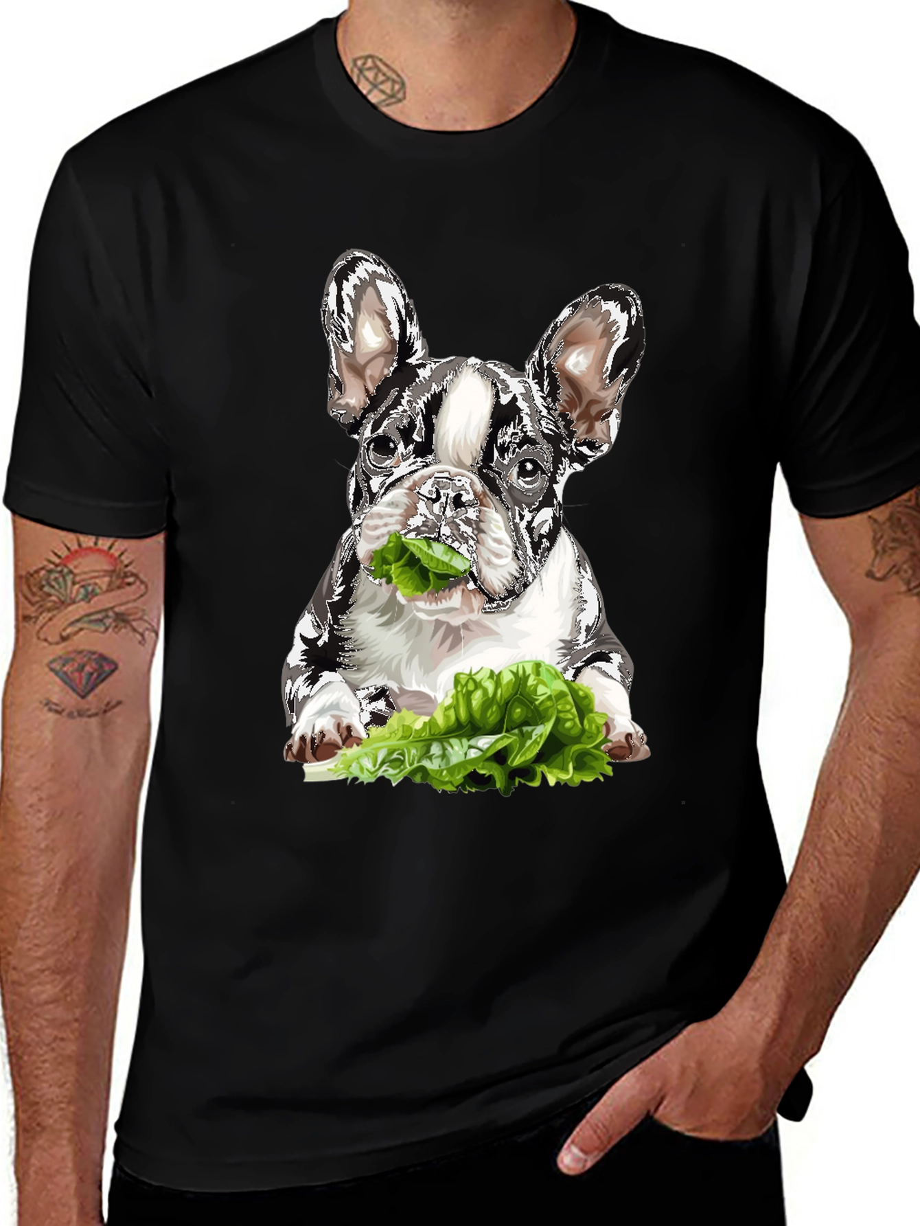 Variant 25 of Dog Eating Lettuce Graphic T-Shirt - Black