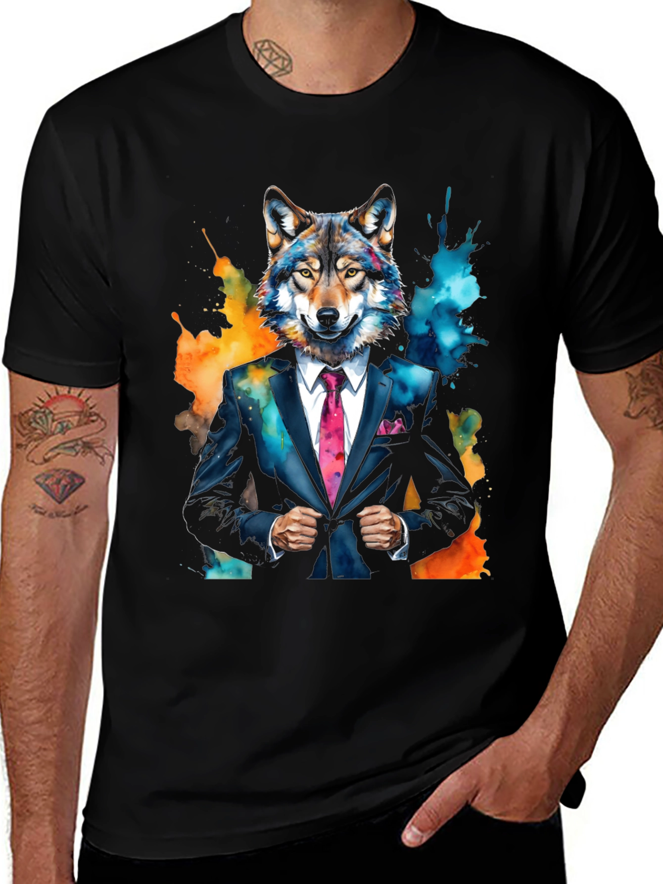 Variant 23 of Wolf in Suit Graphic Tee - Unique Animal Print