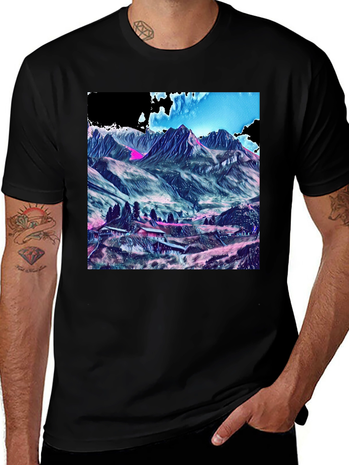 Black Mountains Graphic Tee - Stylish Black Cotton T-Shirt main image